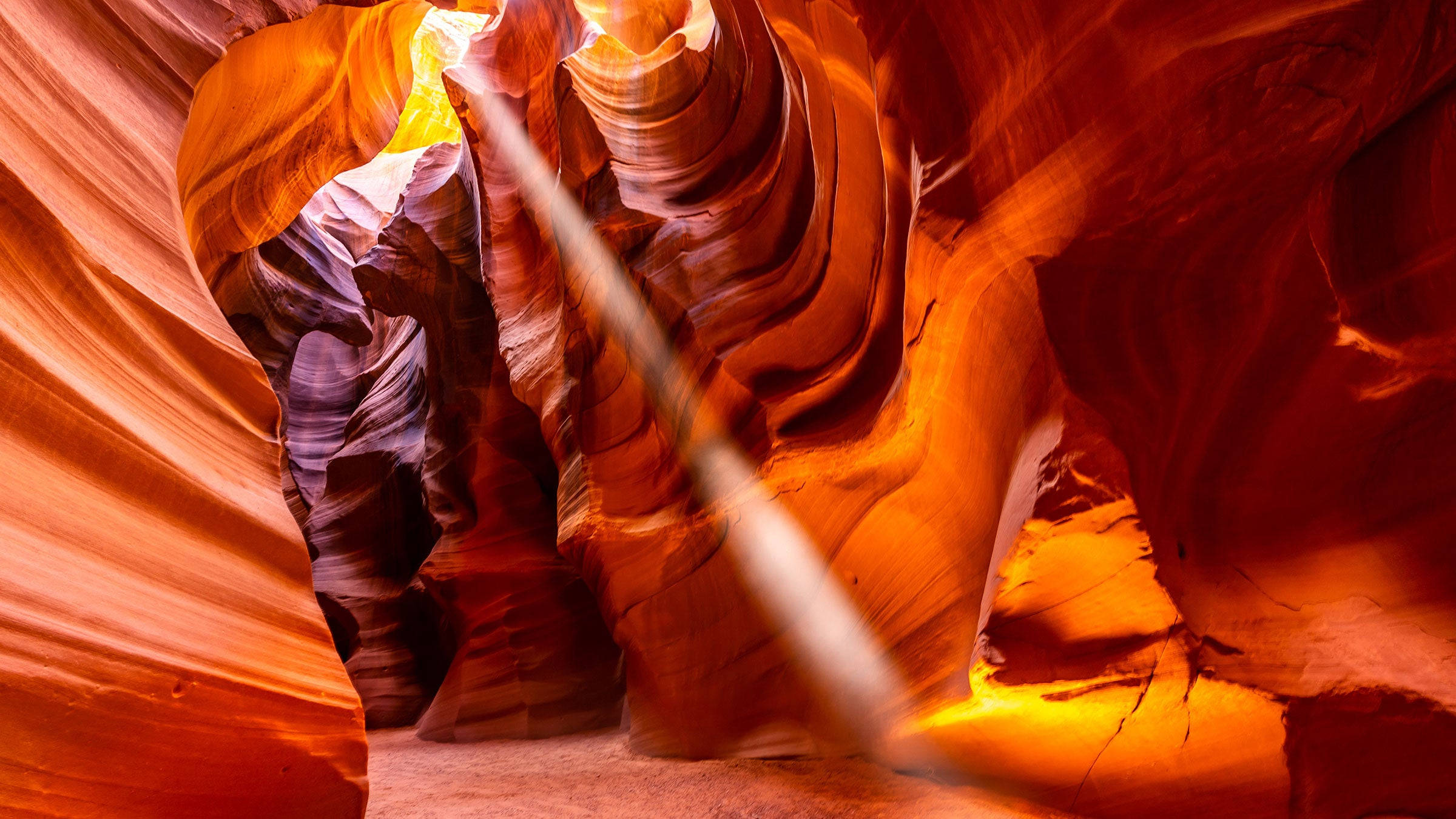 Antelope Canyon, sunlight beams, narrow slot canyon, Full HD Desktop Wallpaper