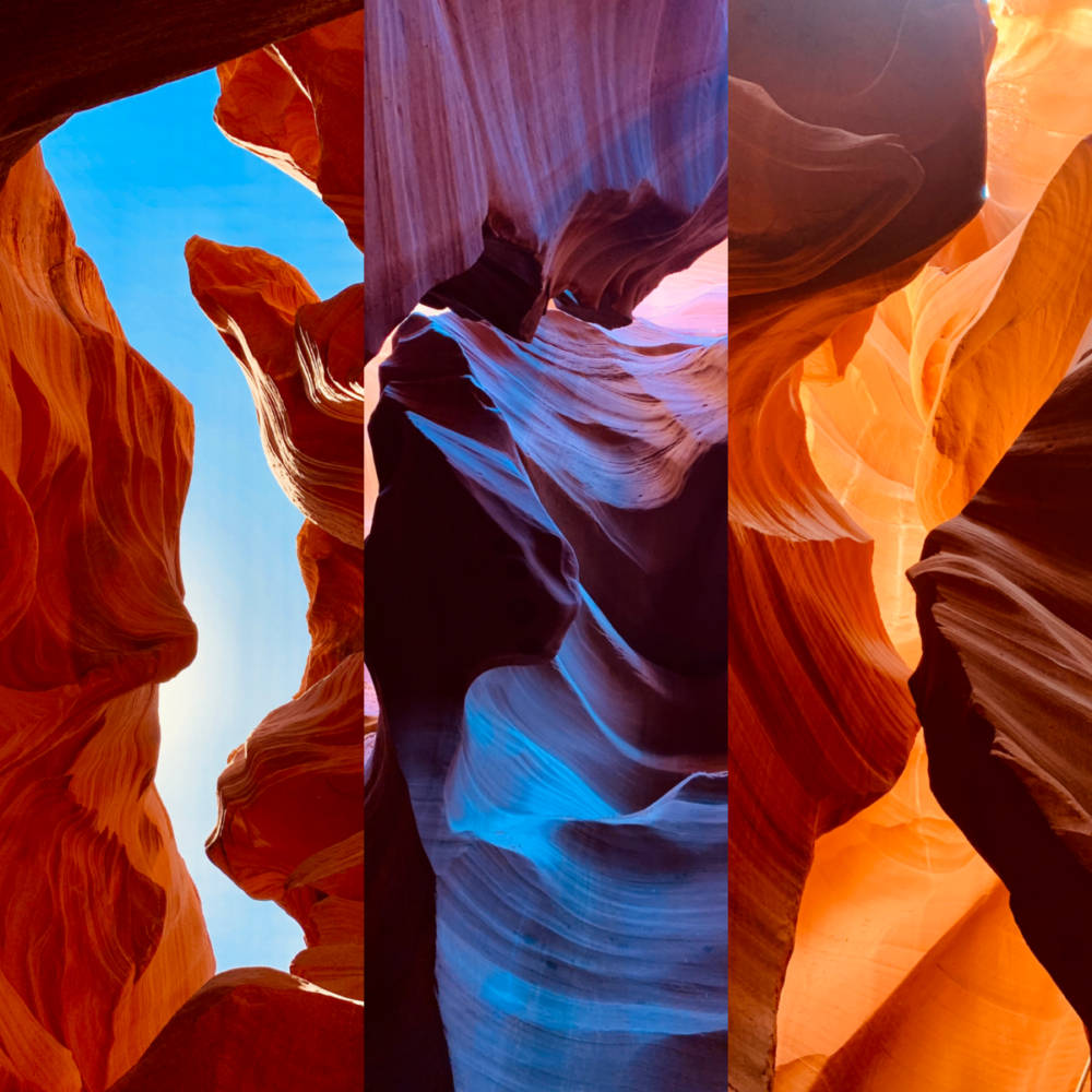 Antelope Canyon, warm orange, cool blue, SD Desktop Wallpaper