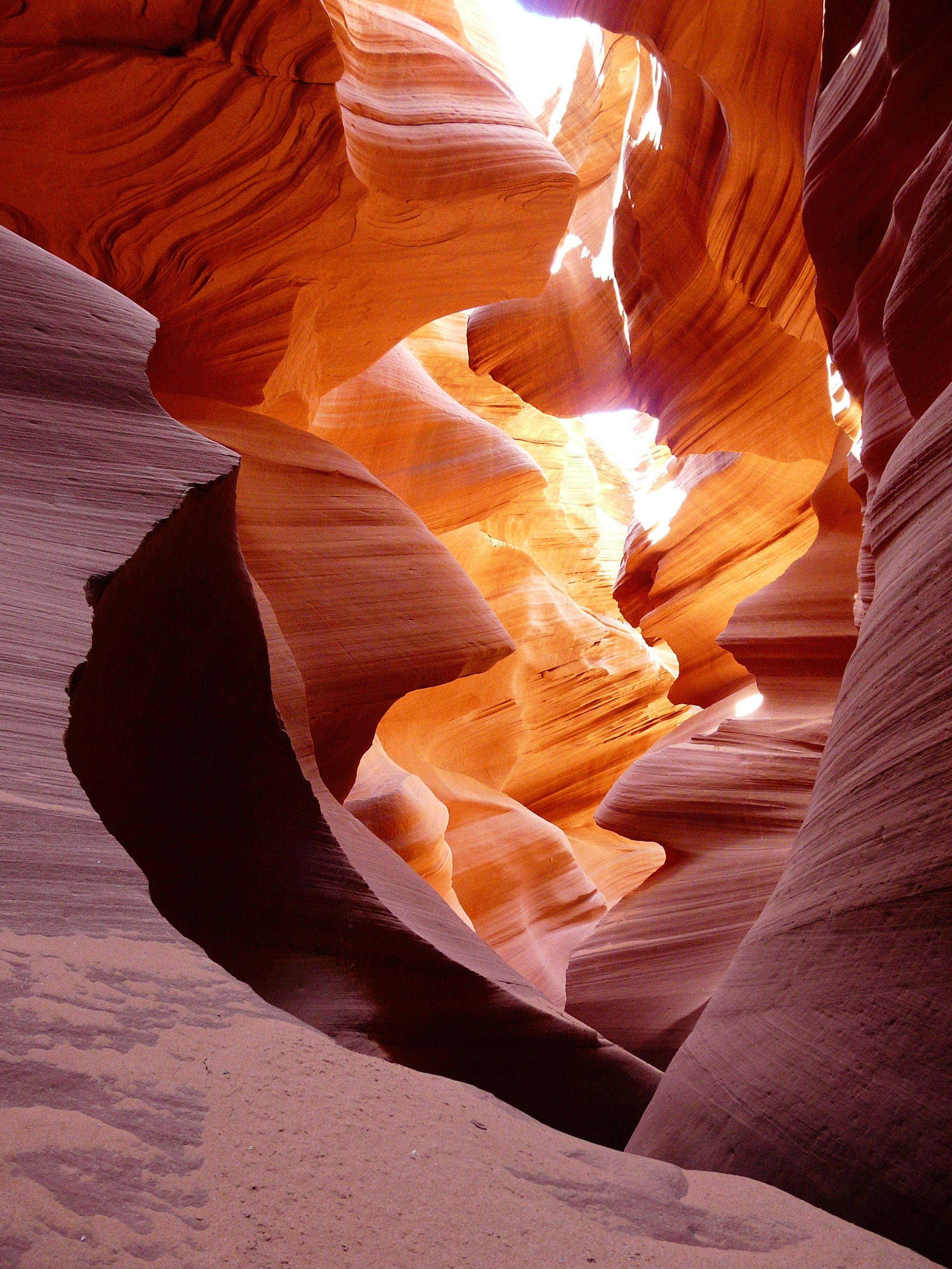 Antelope Canyon, sunlight beams, narrow slot canyon, 2K Phone Wallpaper