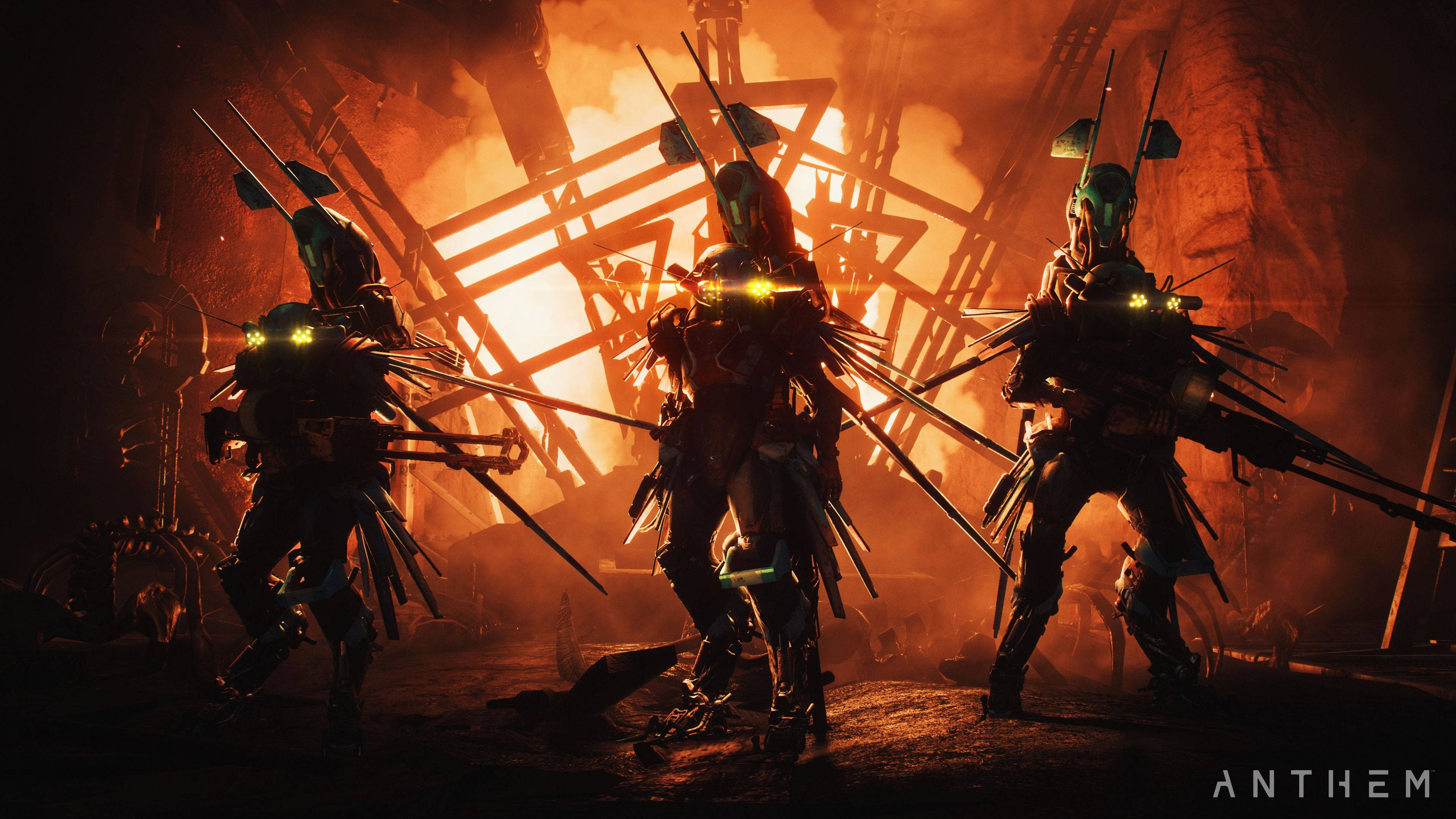 Anthem 4K, fire, armored warriors, 4K Desktop Wallpaper