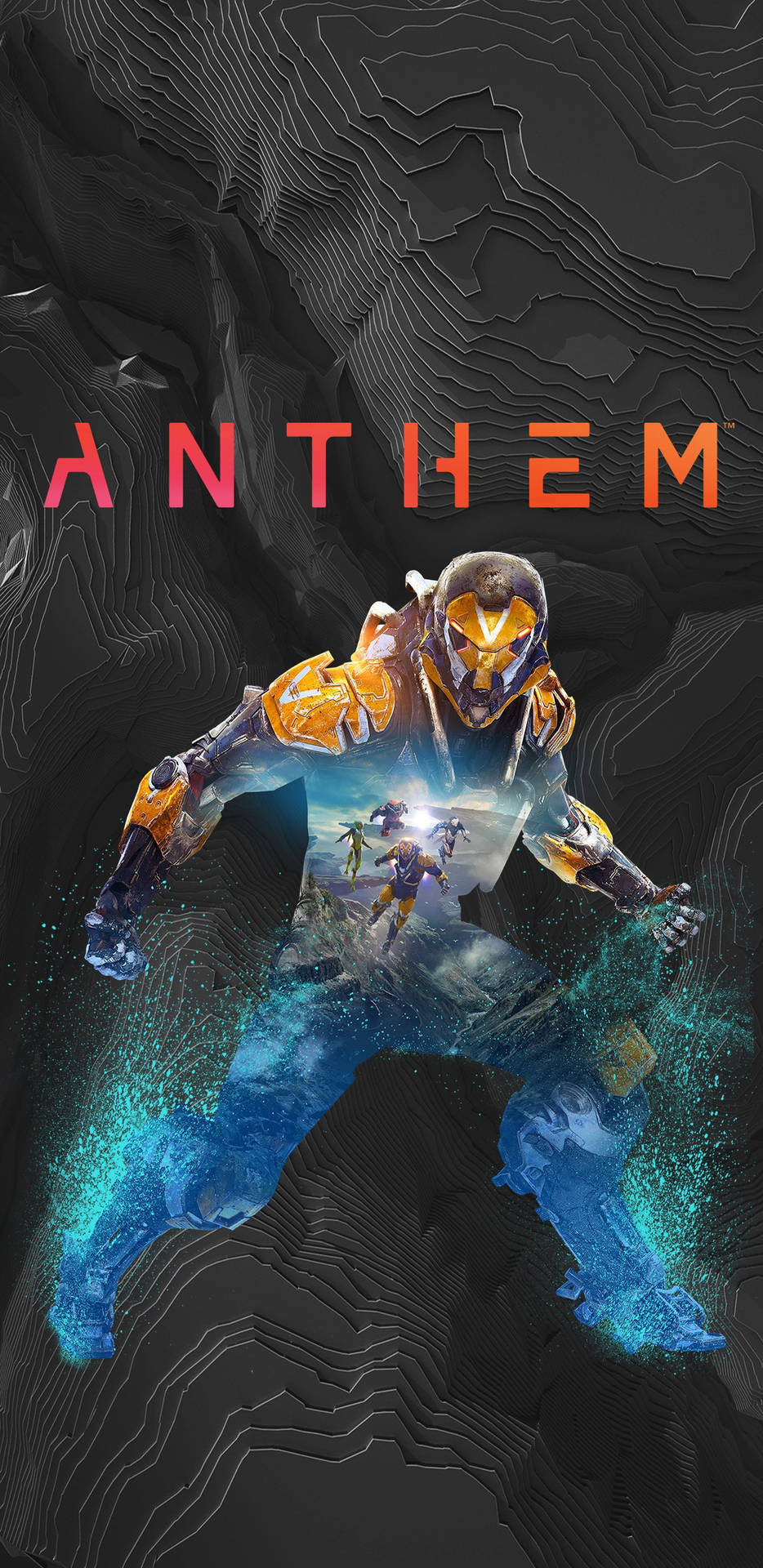 Anthem 4K, glowing blue energy, dark topographic background, Full HD Phone Wallpaper