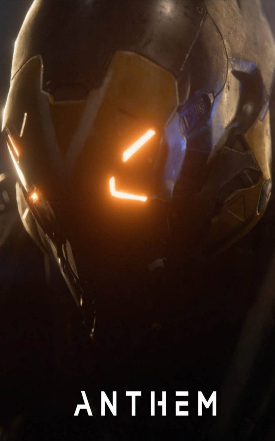Anthem 4K, glowing orange eyes, futuristic armored helmet, HD Phone Wallpaper