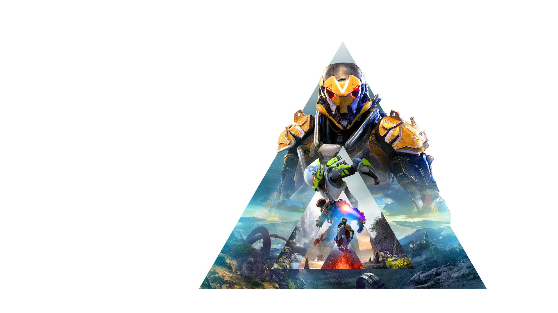 Anthem 4K, orange and blue armor, pyramid, Full HD Desktop Wallpaper