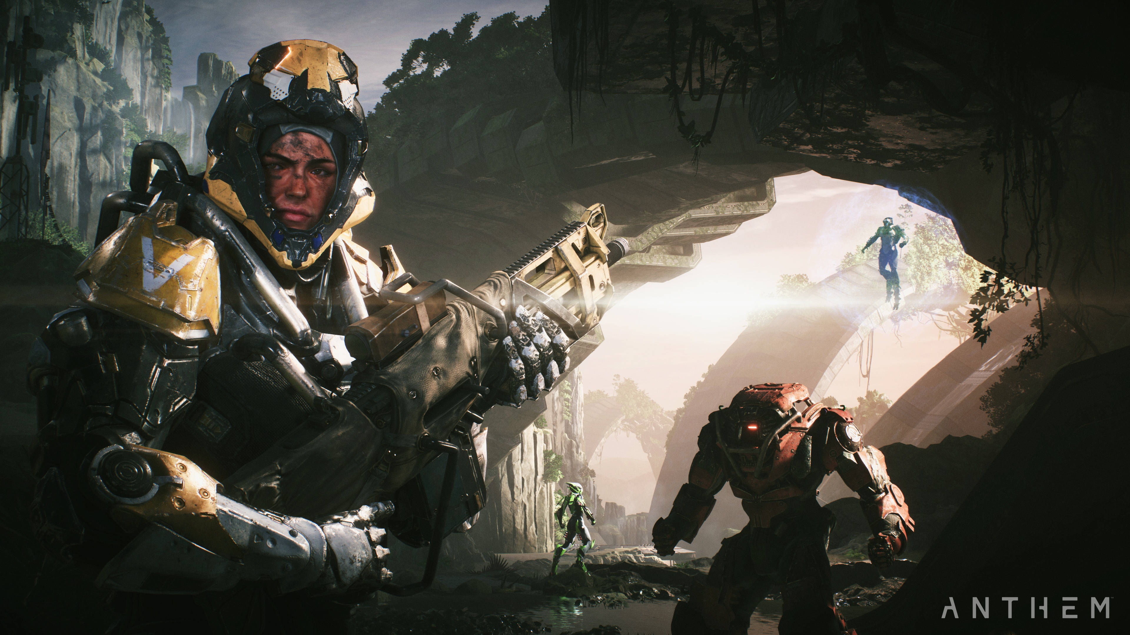 Anthem 4K, gold helmet, heavily armored soldier, 4K Desktop Wallpaper