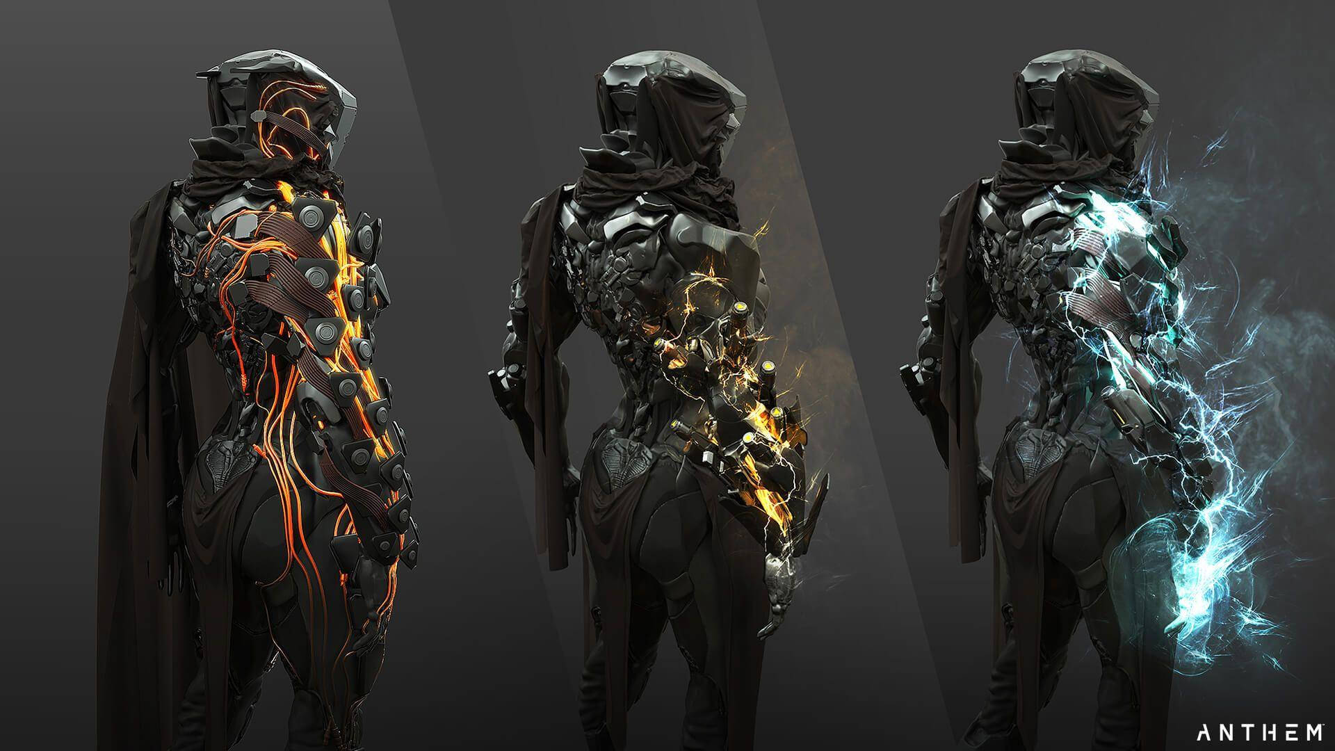 Anthem 4K, character design, glowing orange yellow and blue energy, Full HD Desktop Wallpaper