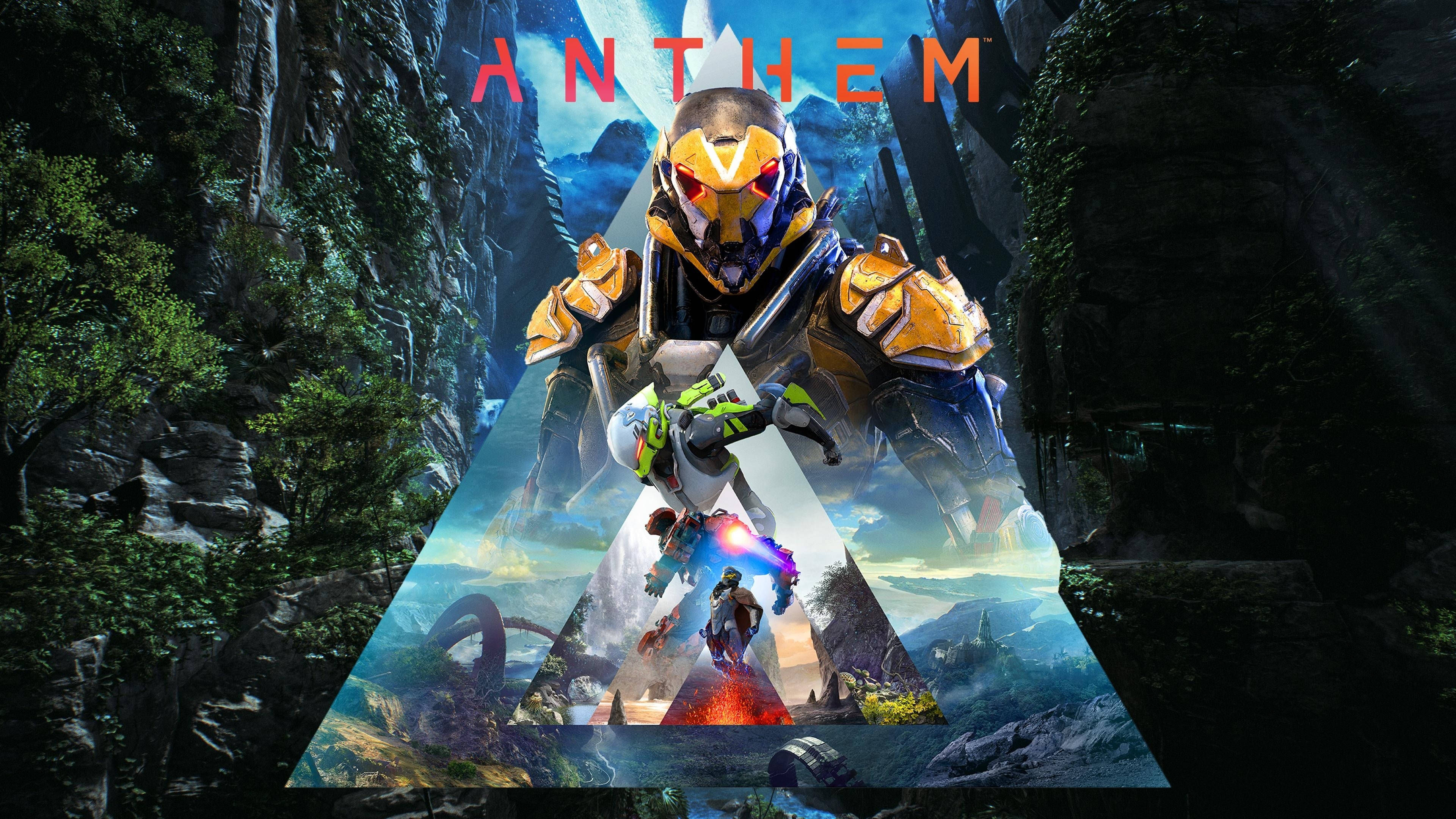Anthem Game 4K, towering armored figure, glowing triangle, 4K Desktop Wallpaper