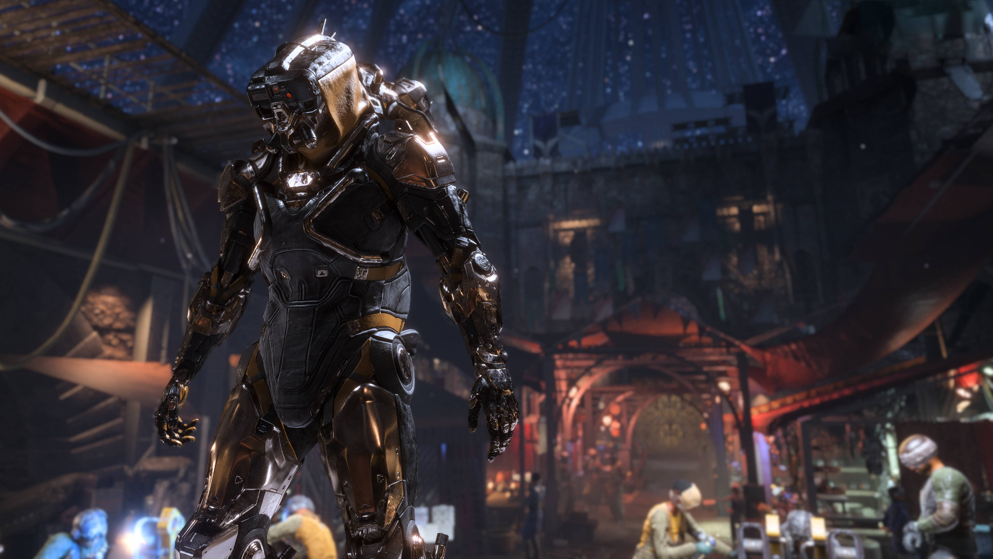 Anthem Game 4K, armored warrior, futuristic marketplace, 4K Desktop Wallpaper