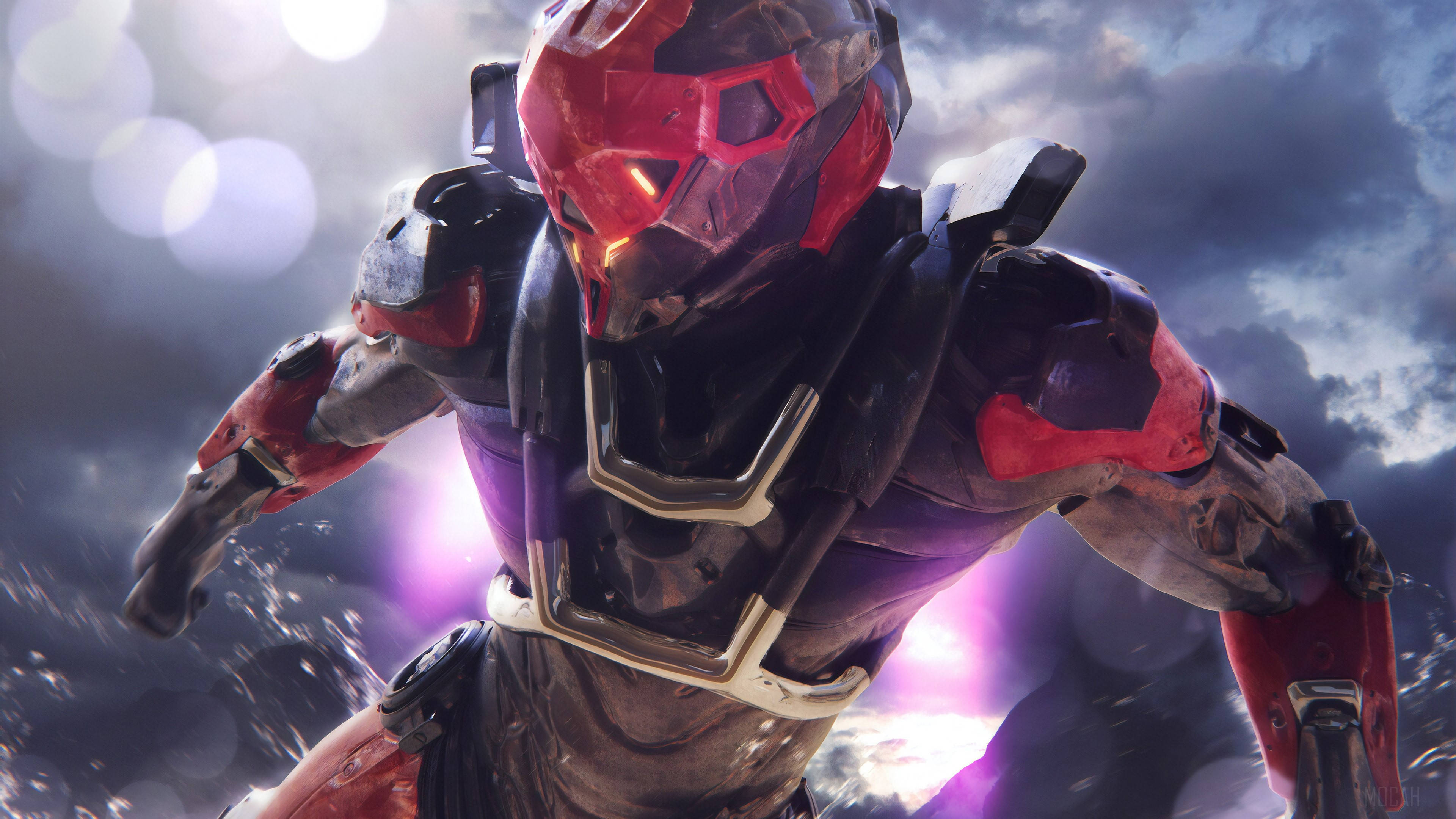 Anthem Game 4K, red and black armored warrior, stormy sky, 4K Desktop Wallpaper
