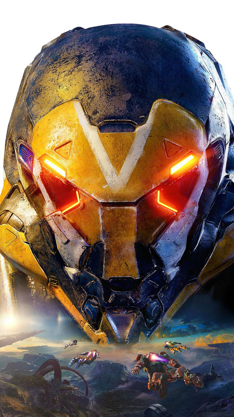 Anthem Phone, colossal armored robot, glowing red eyes, HD Phone Wallpaper