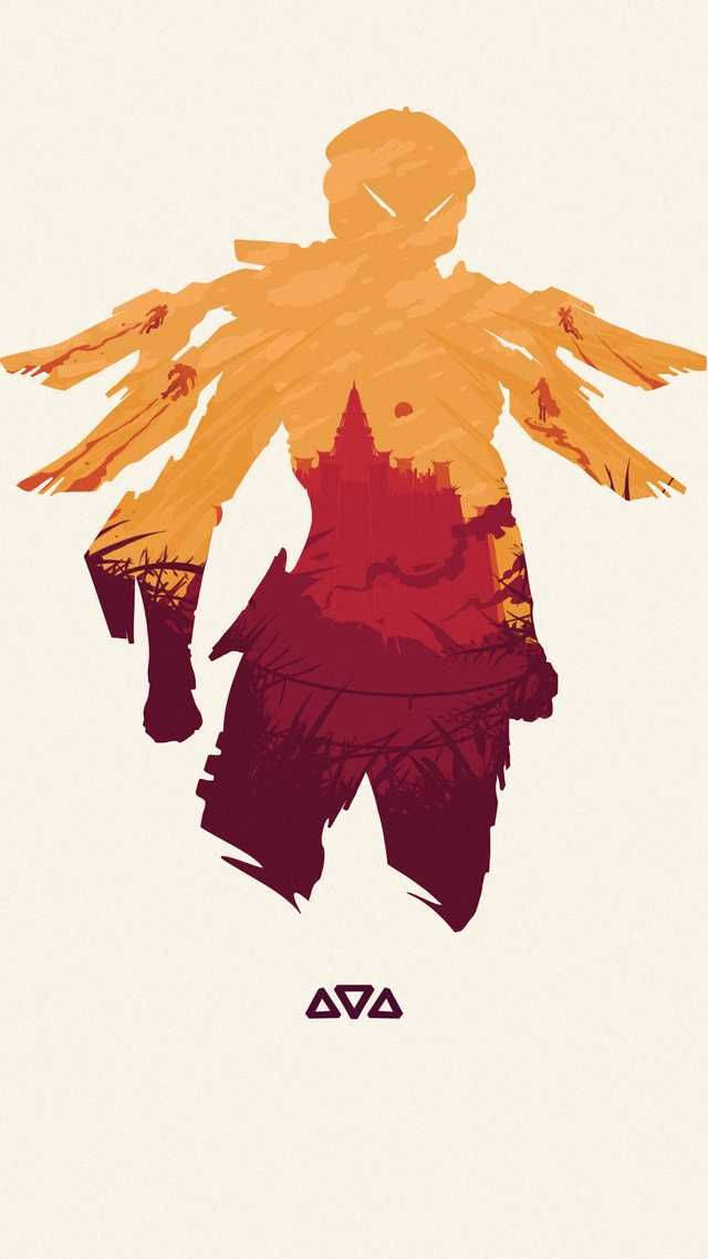 Anthem Phone, silhouette, fiery orange, SD Phone Wallpaper
