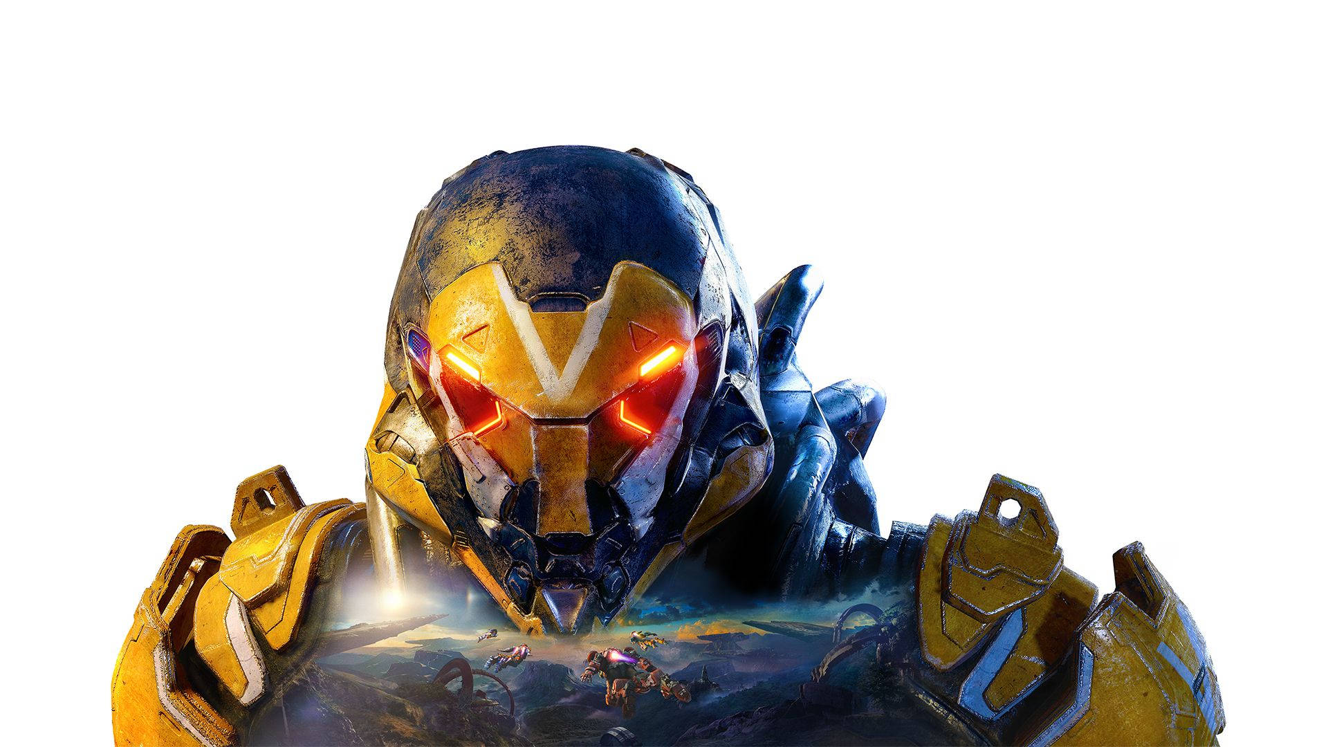 Anthem, yellow javelin suit, glowing red eyes, Full HD Desktop Wallpaper