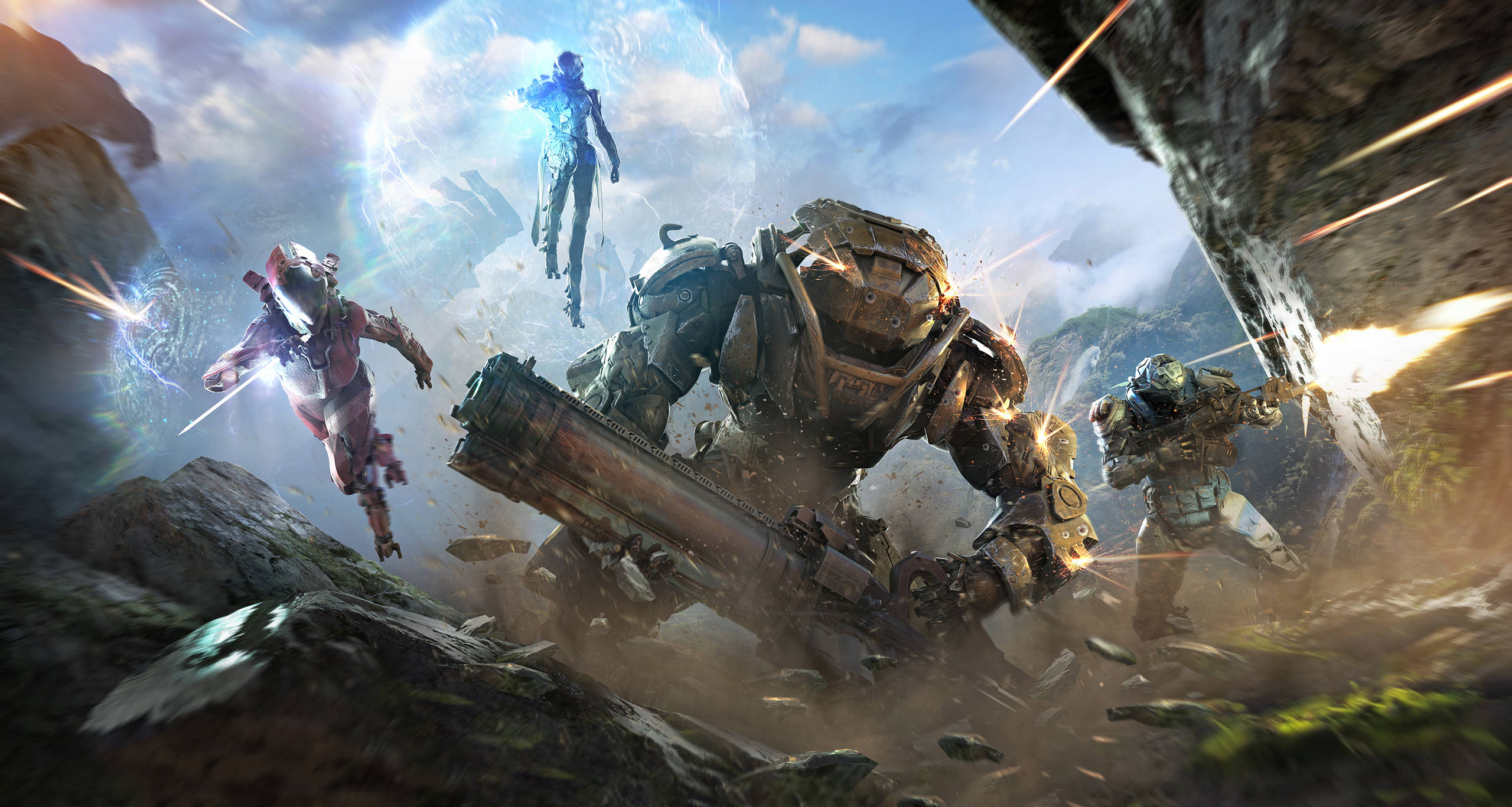 Anthem, futuristic armor, giant mechanical beast, 2K Desktop Wallpaper
