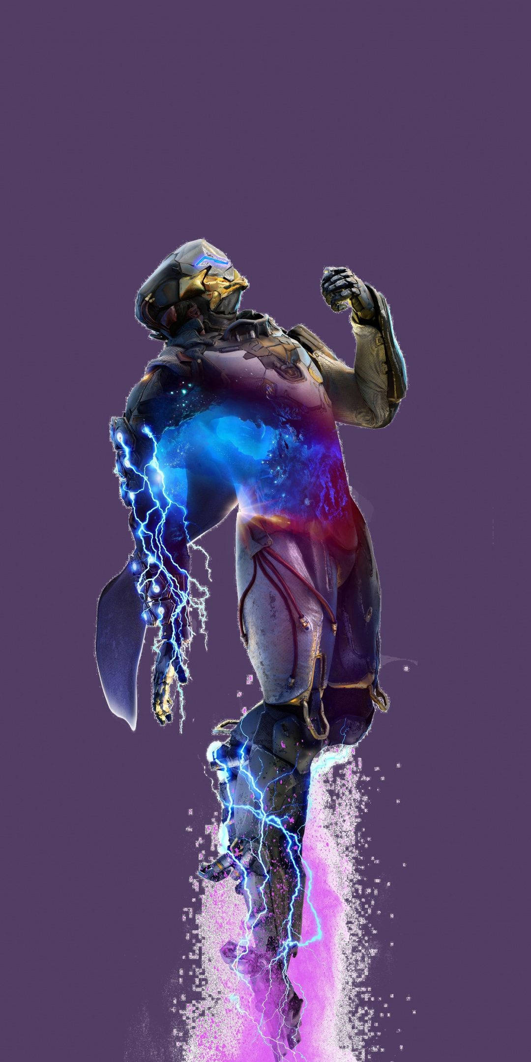 Anthem, glowing blue lightning, futuristic armored warrior, Full HD Phone Wallpaper