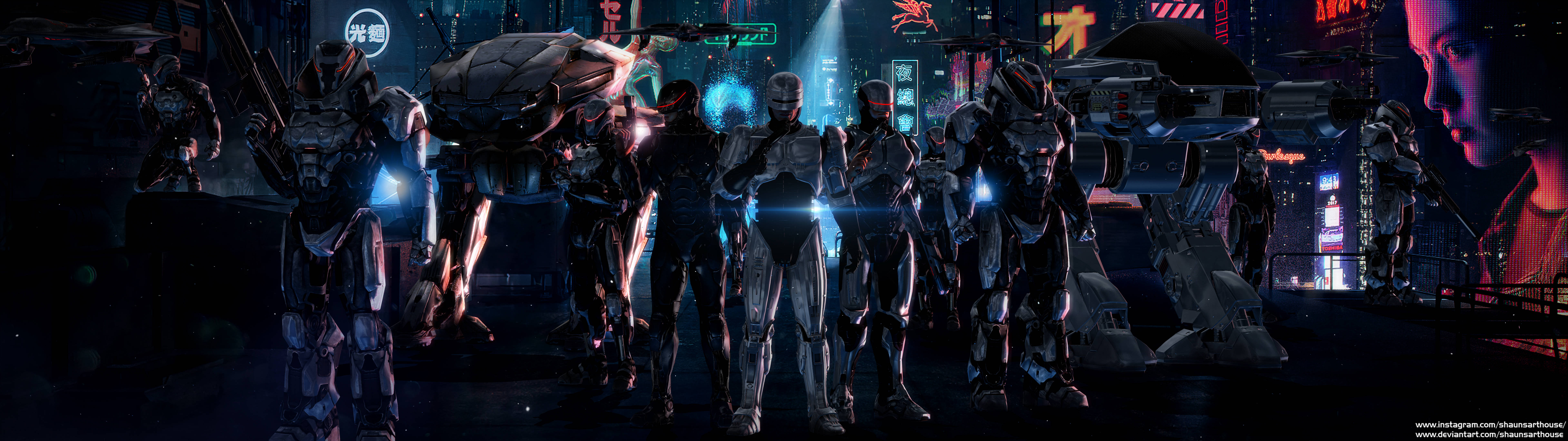 Landscape Anthem Dual Monitor, cyberpunk cityscape, night, 8K Desktop Wallpaper