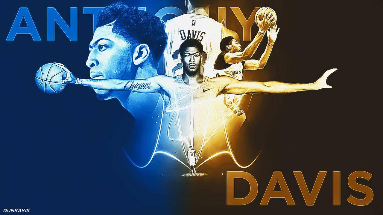 Anthony Davis, blue and gold tones, multiple action poses, HD Desktop Wallpaper
