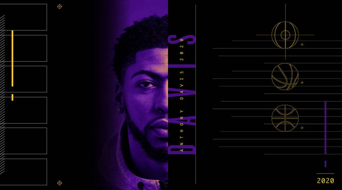 Anthony Davis, purple light, geometric gold basketball icons, SD Desktop Wallpaper