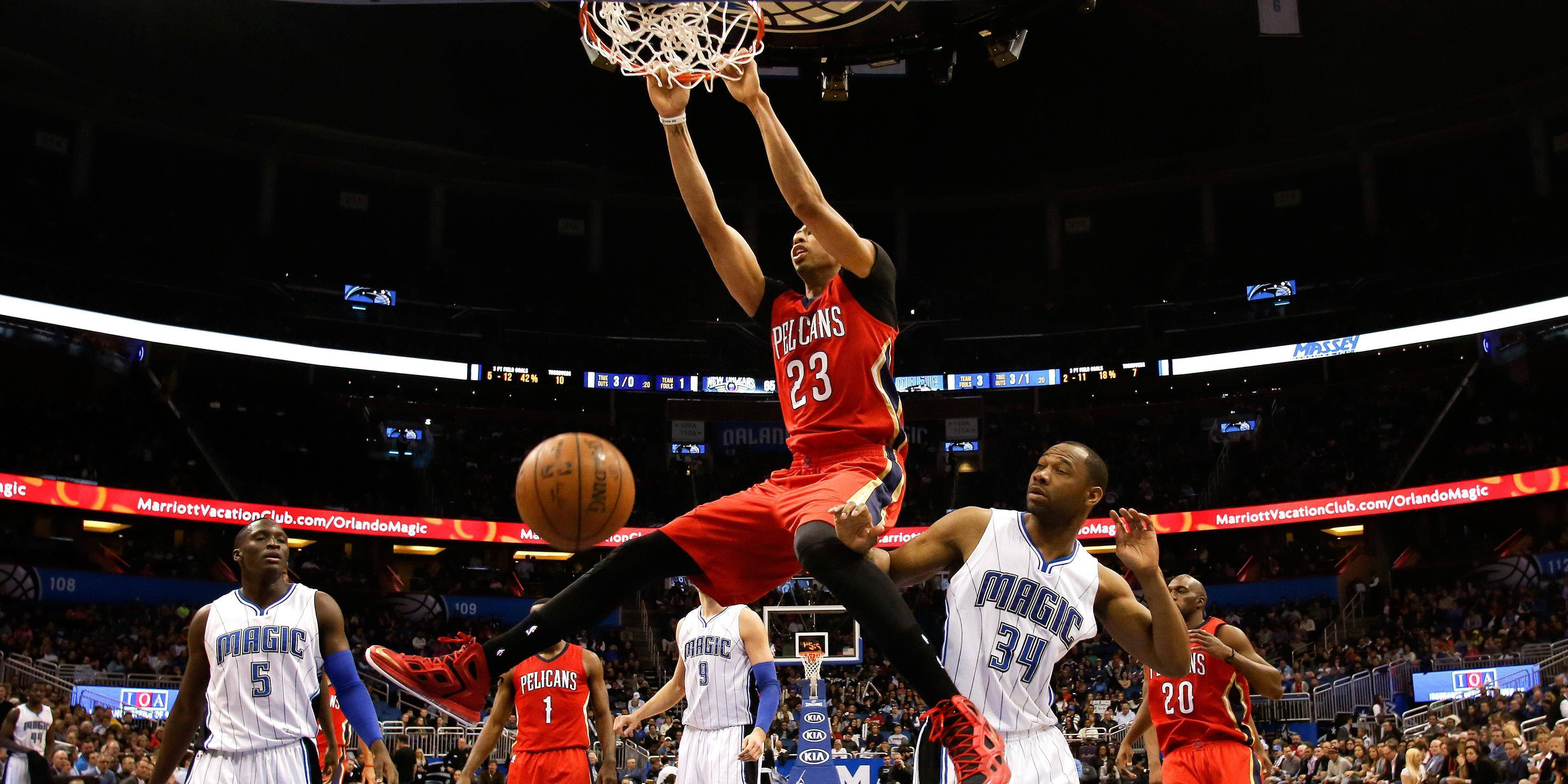 Anthony Davis, slam dunk, red, 4K Desktop Wallpaper