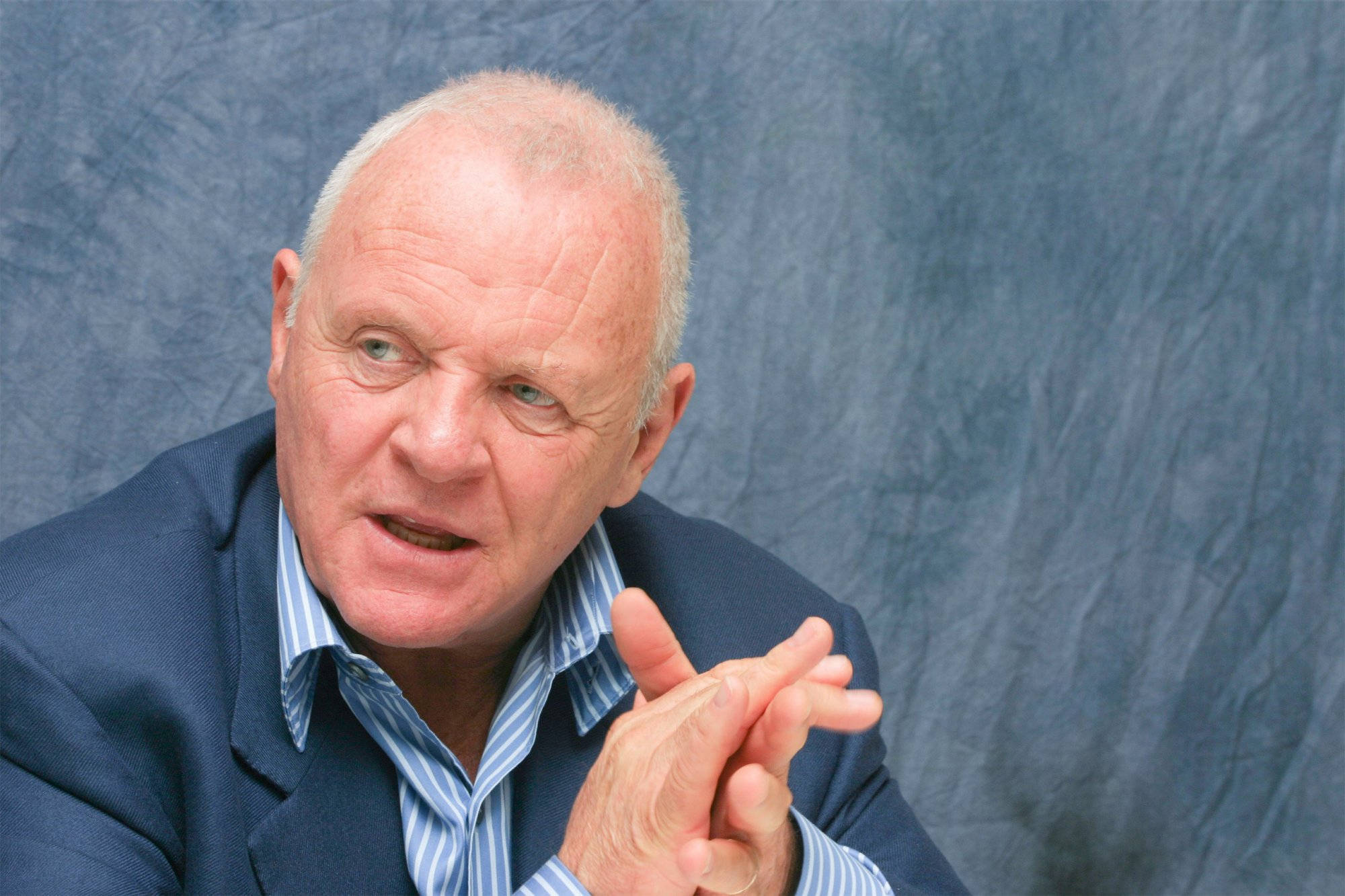 Anthony Hopkins, white hair, blue suit, Full HD Desktop Wallpaper