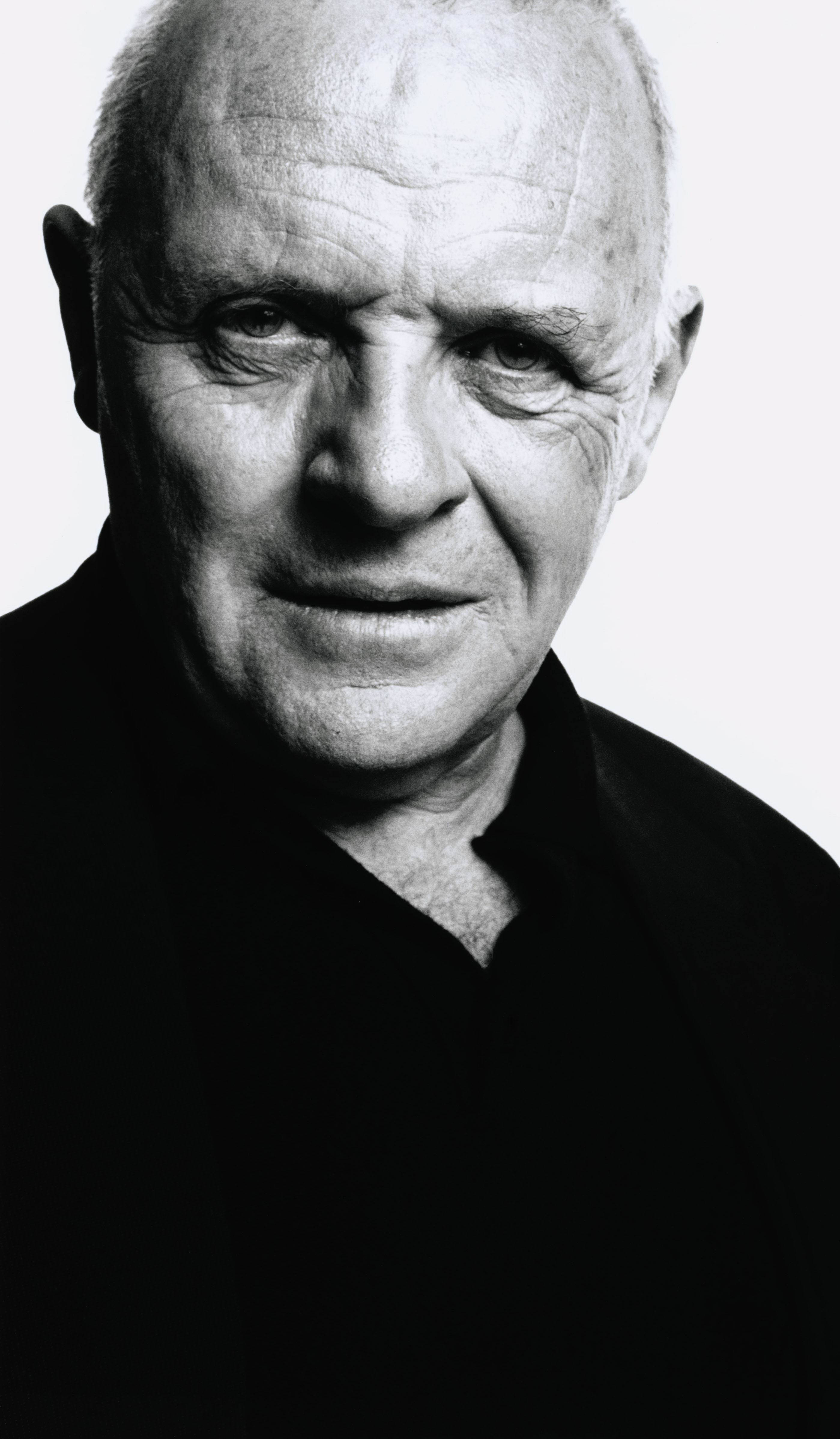 Anthony Hopkins, black and white, elderly man, 4K Phone Wallpaper