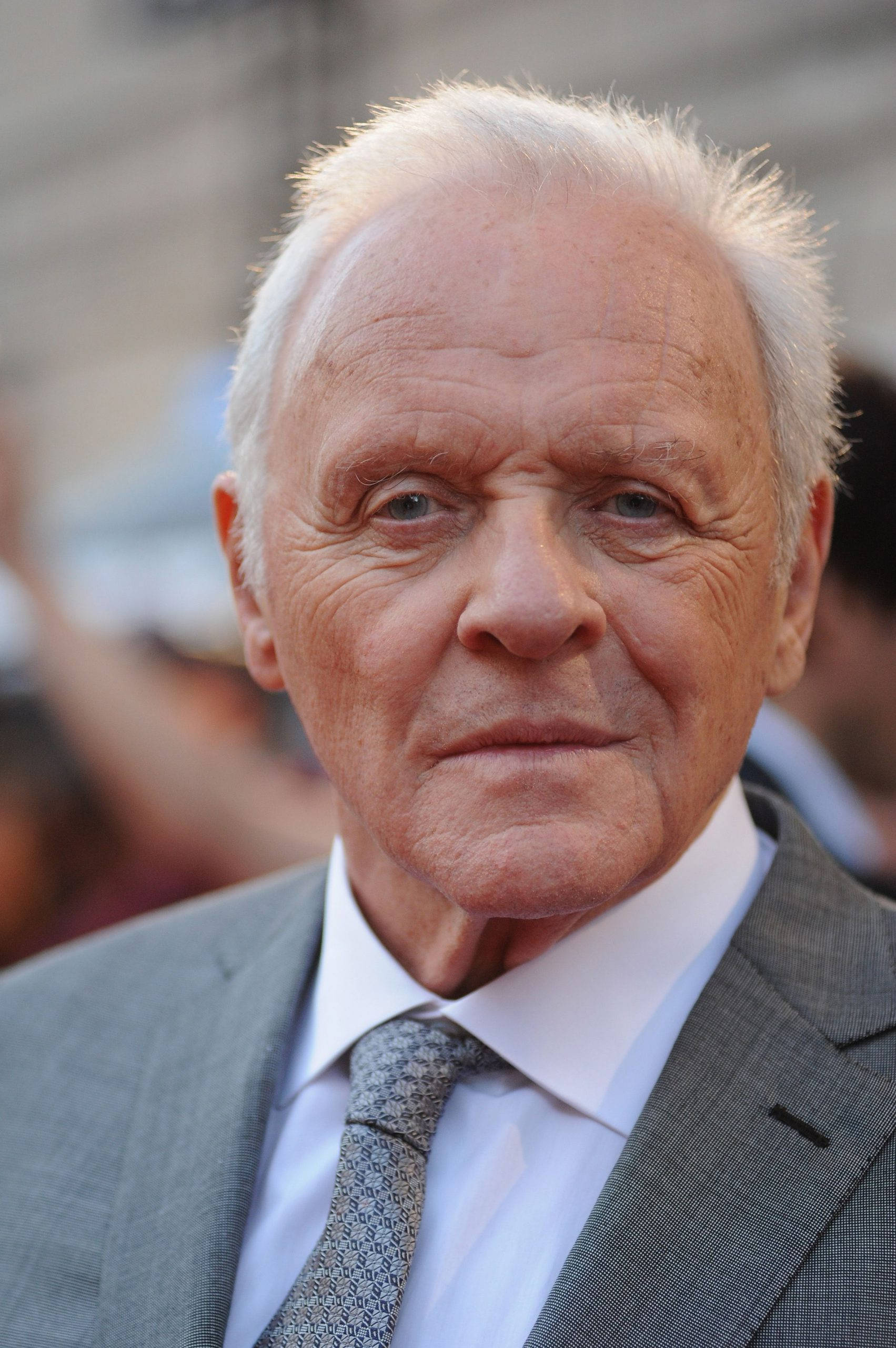 Anthony Hopkins, white hair, intense blue eyes, 2K Phone Wallpaper