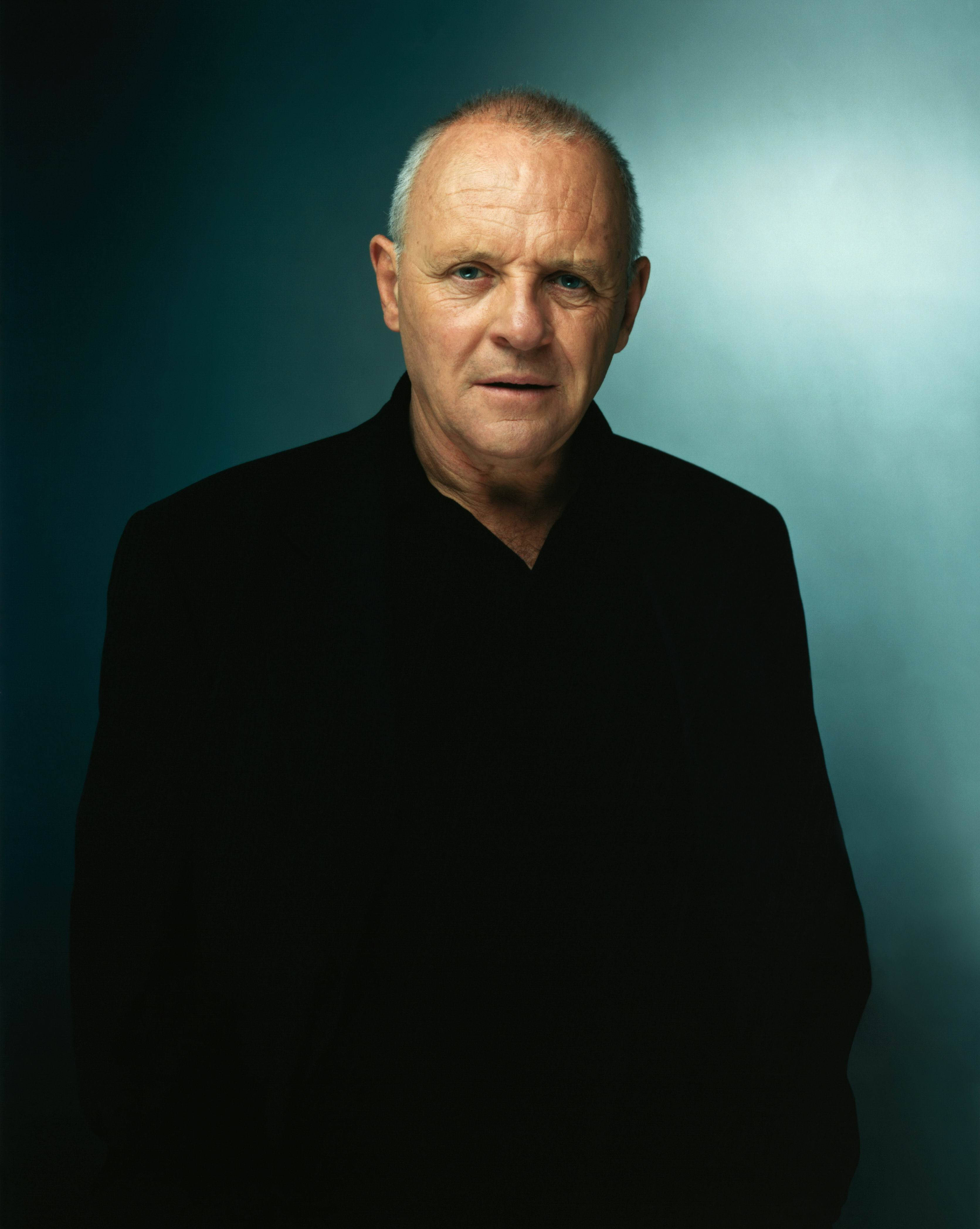 Anthony Hopkins, dark suit, black shirt, 4K Phone Wallpaper