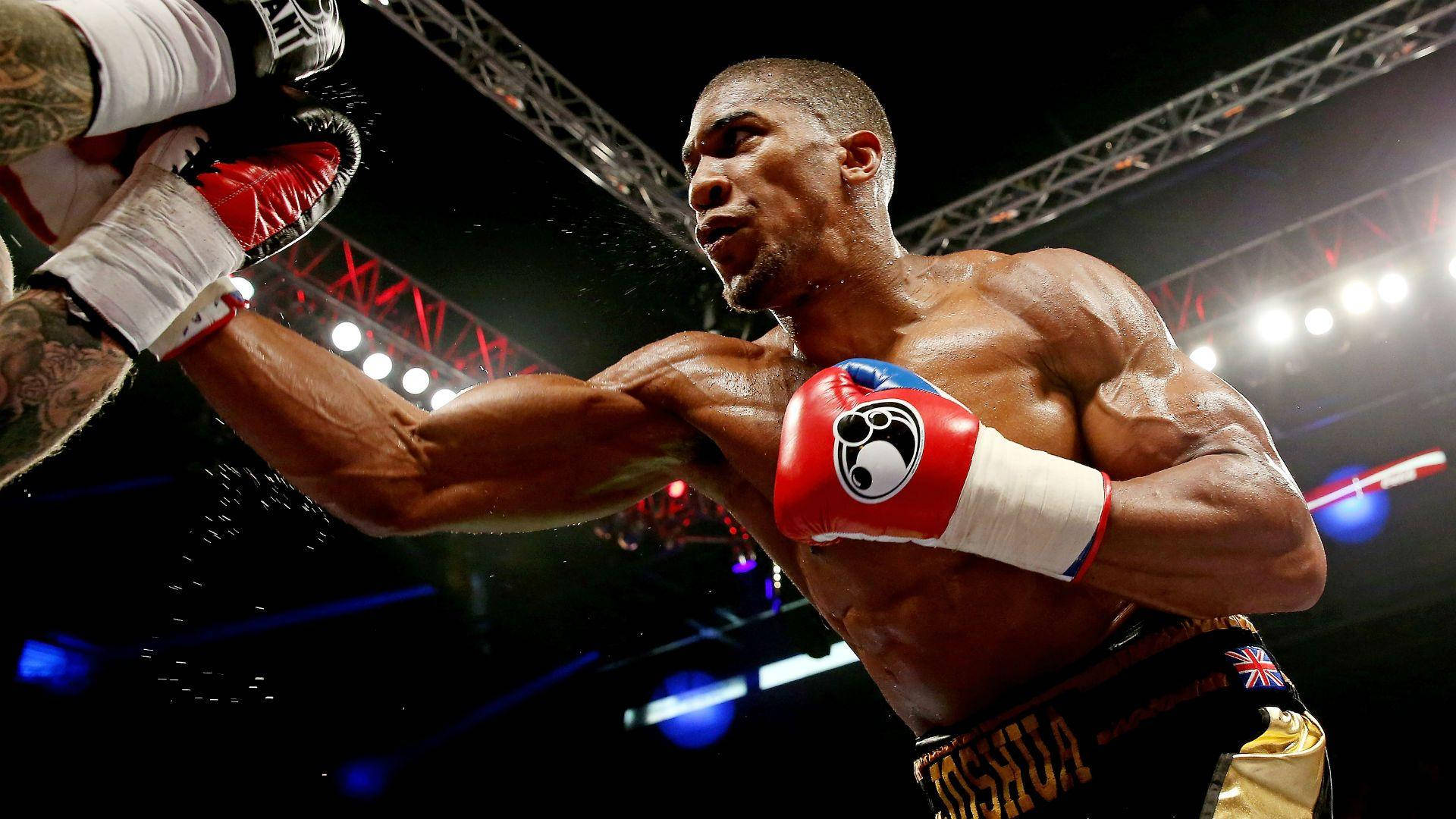 Anthony Joshua, right hook, brightly lit ring, Full HD Desktop Wallpaper
