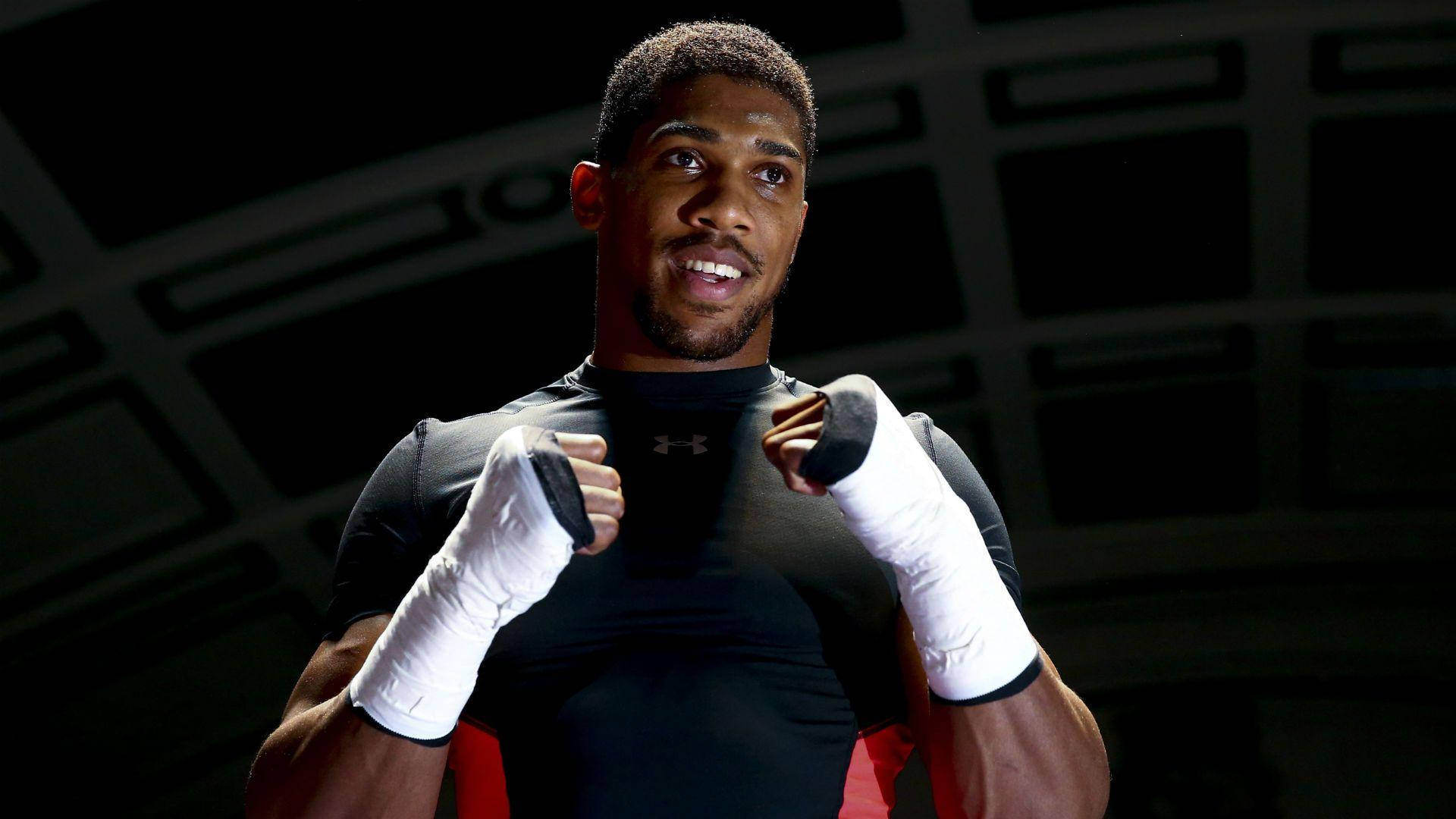Anthony Joshua, white gloves, black shirt, Full HD Desktop Wallpaper