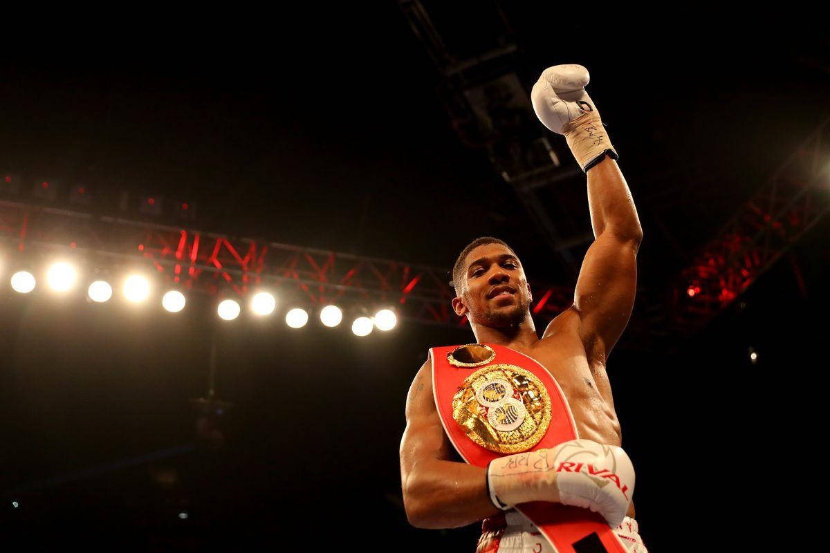 Anthony Joshua, fist up, championship belt, SD Desktop Wallpaper