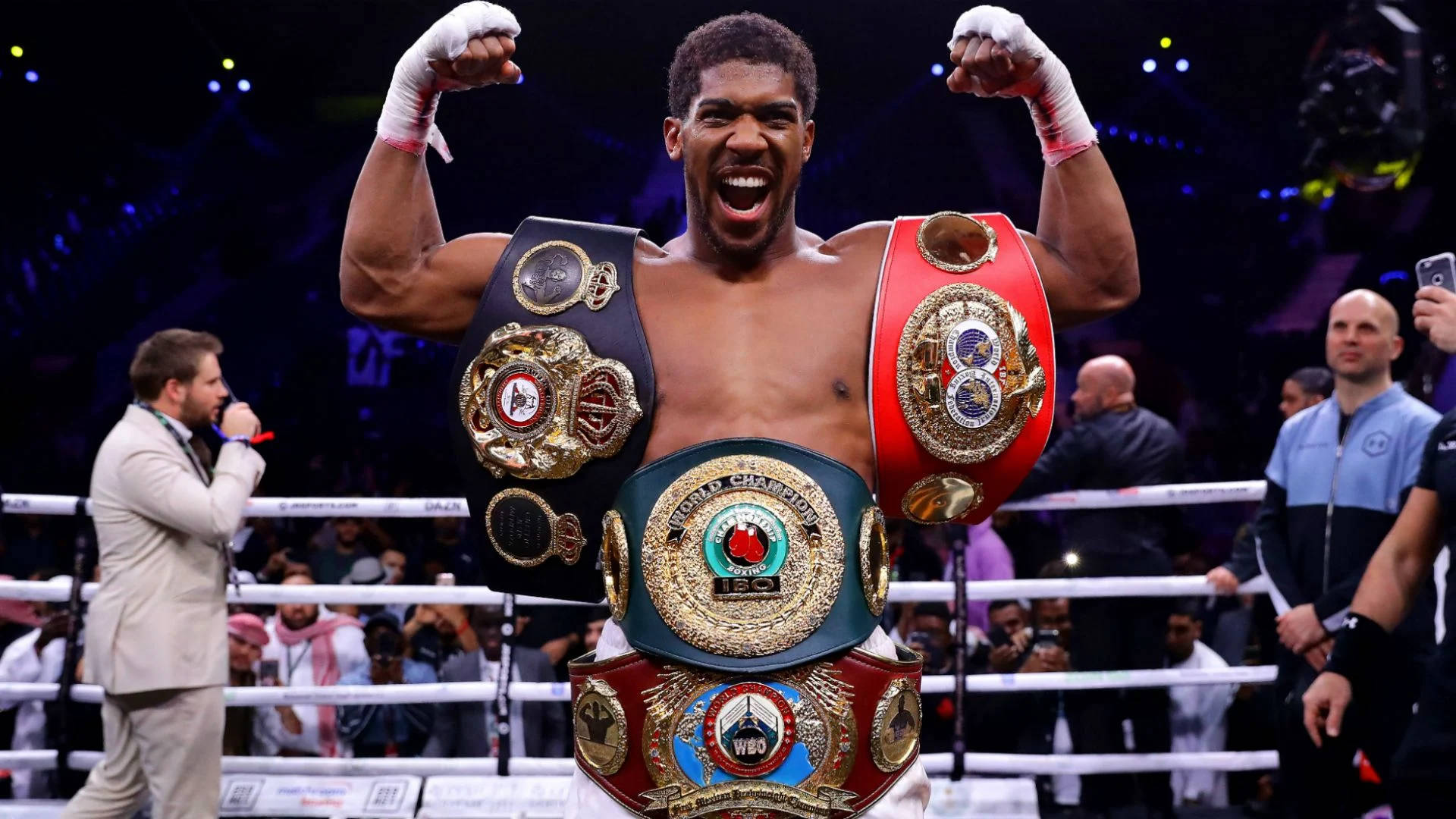 Anthony Joshua, four belts, ring, Full HD Desktop Wallpaper