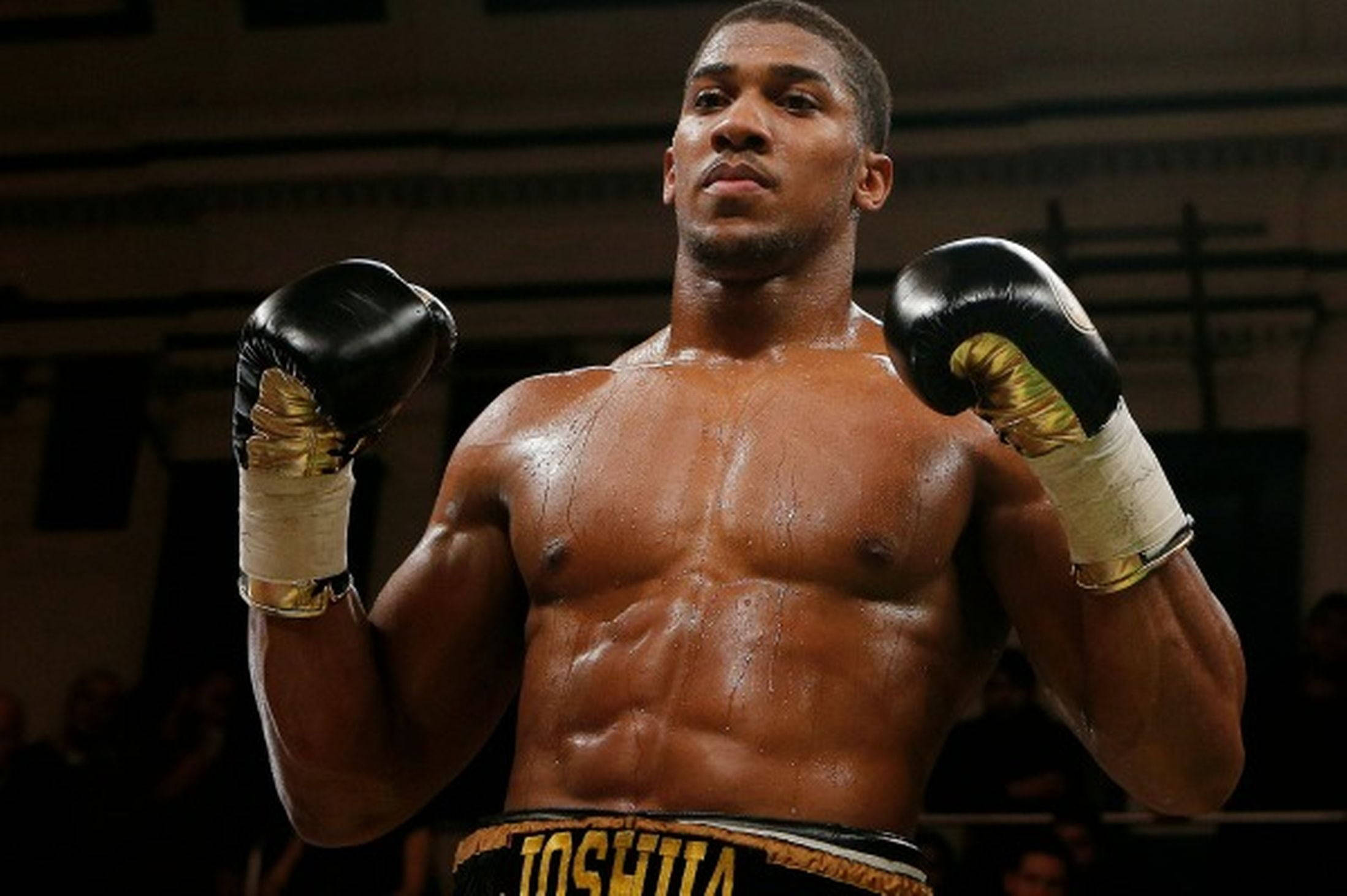 Anthony Joshua, ring, black and gold gloves, Full HD Desktop Wallpaper