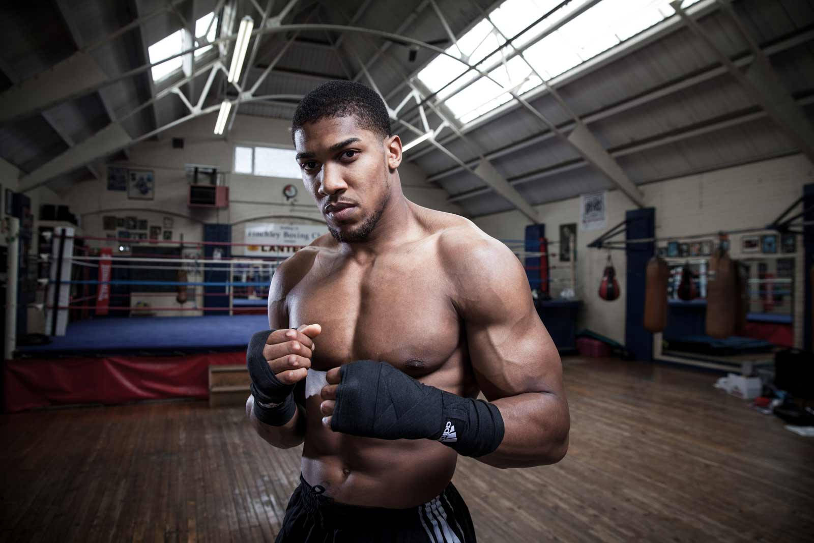 Anthony Joshua, gym, blue ring, HD Desktop Wallpaper