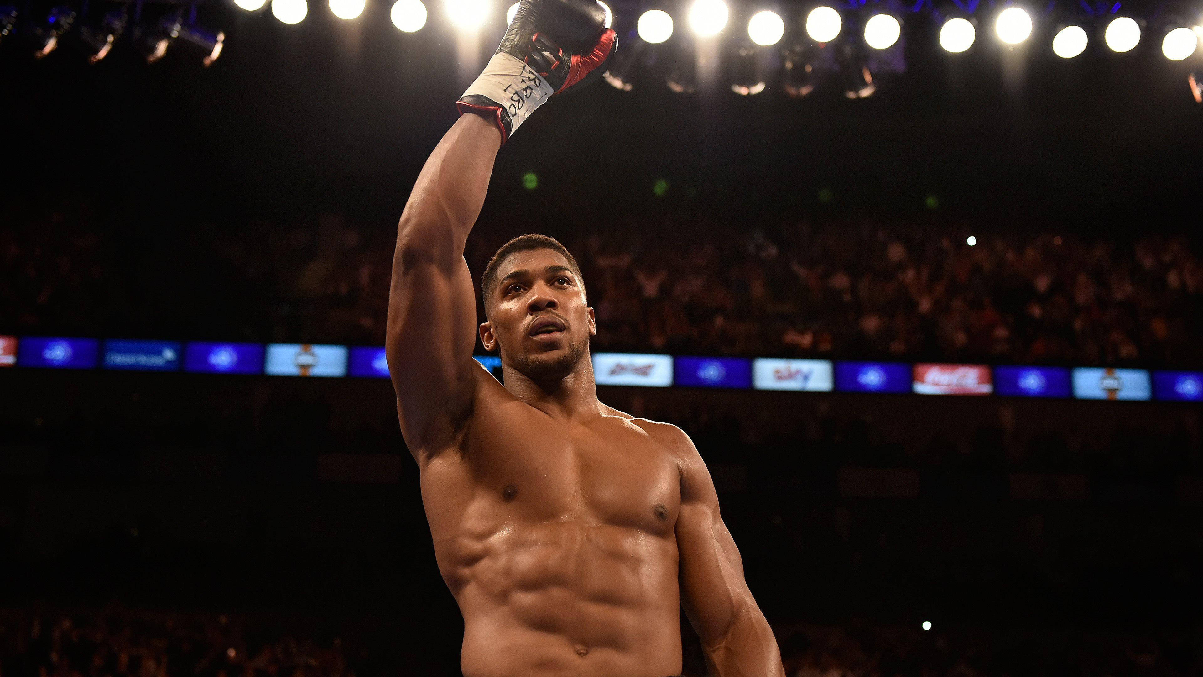Anthony Joshua, bright arena lights, cheering crowd, 4K Desktop Wallpaper