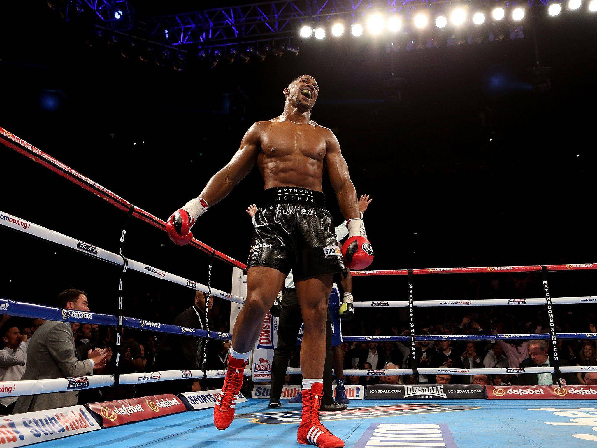 Anthony Joshua, red gloves, black shorts, Full HD Desktop Wallpaper