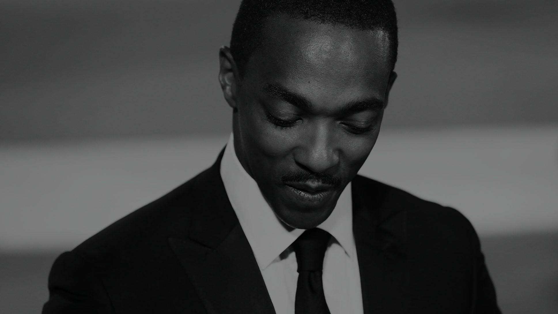 Anthony Mackie, dress suit, black and white portrait, Full HD Desktop Wallpaper