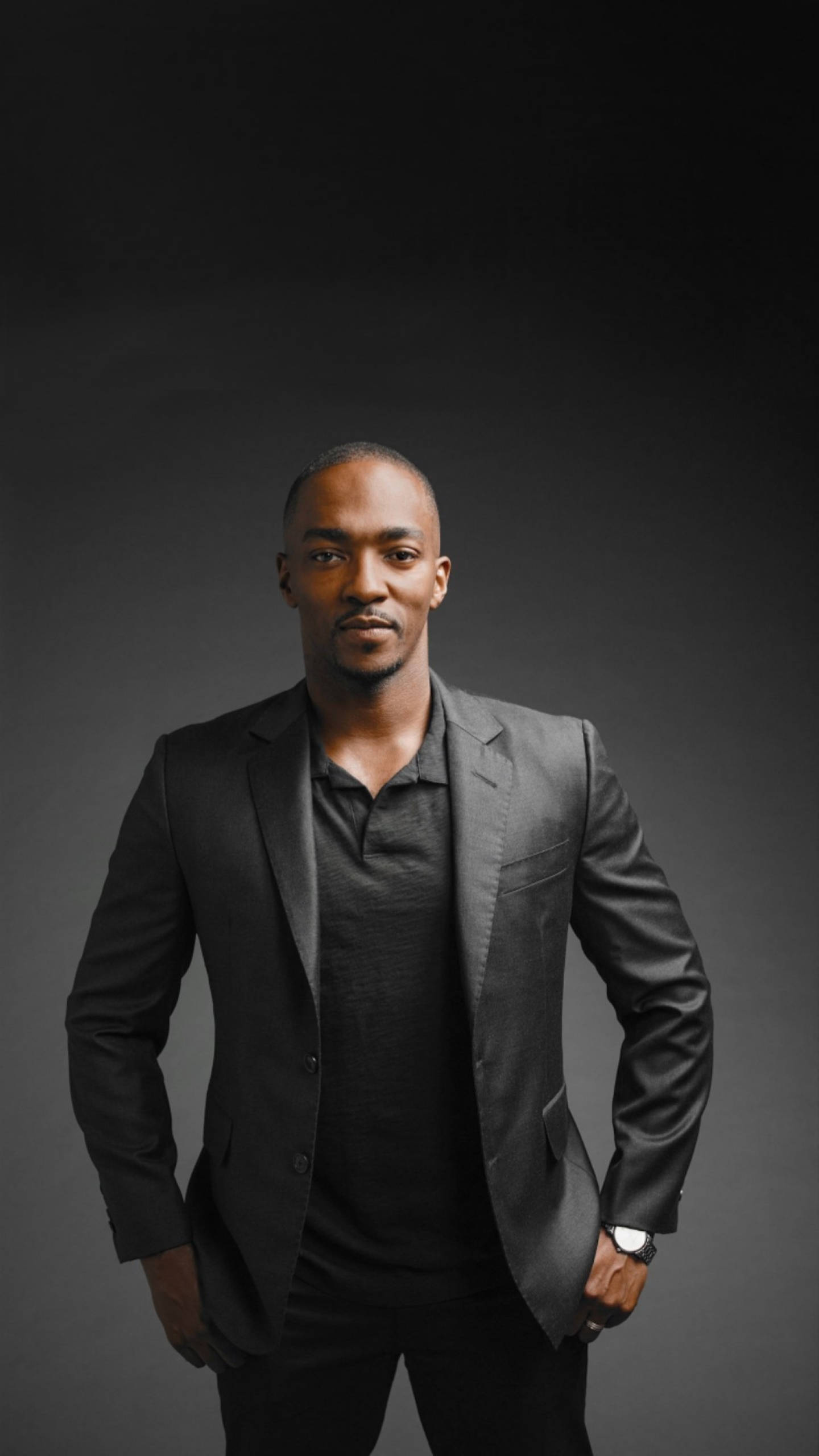 Anthony Mackie, dark suit, black suit, 2K Phone Wallpaper