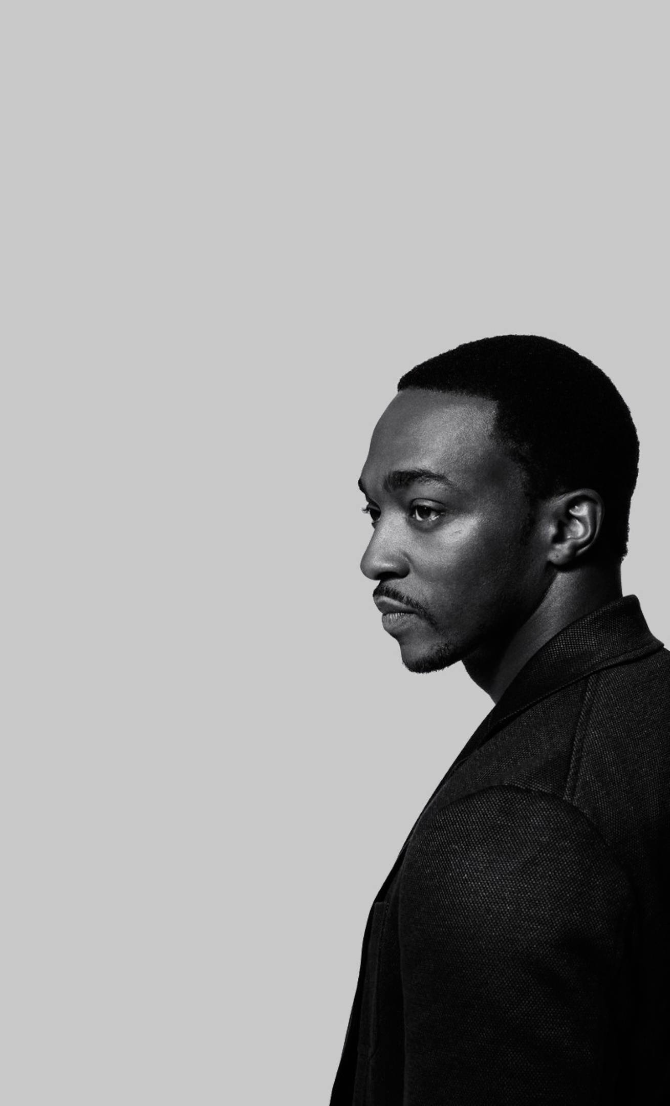 Anthony Mackie, black and white portrait, profile, Full HD Phone Wallpaper