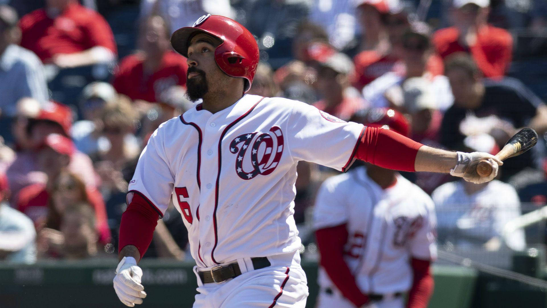 Anthony Rendon, baseball bat, white and red uniform, Full HD Desktop Wallpaper
