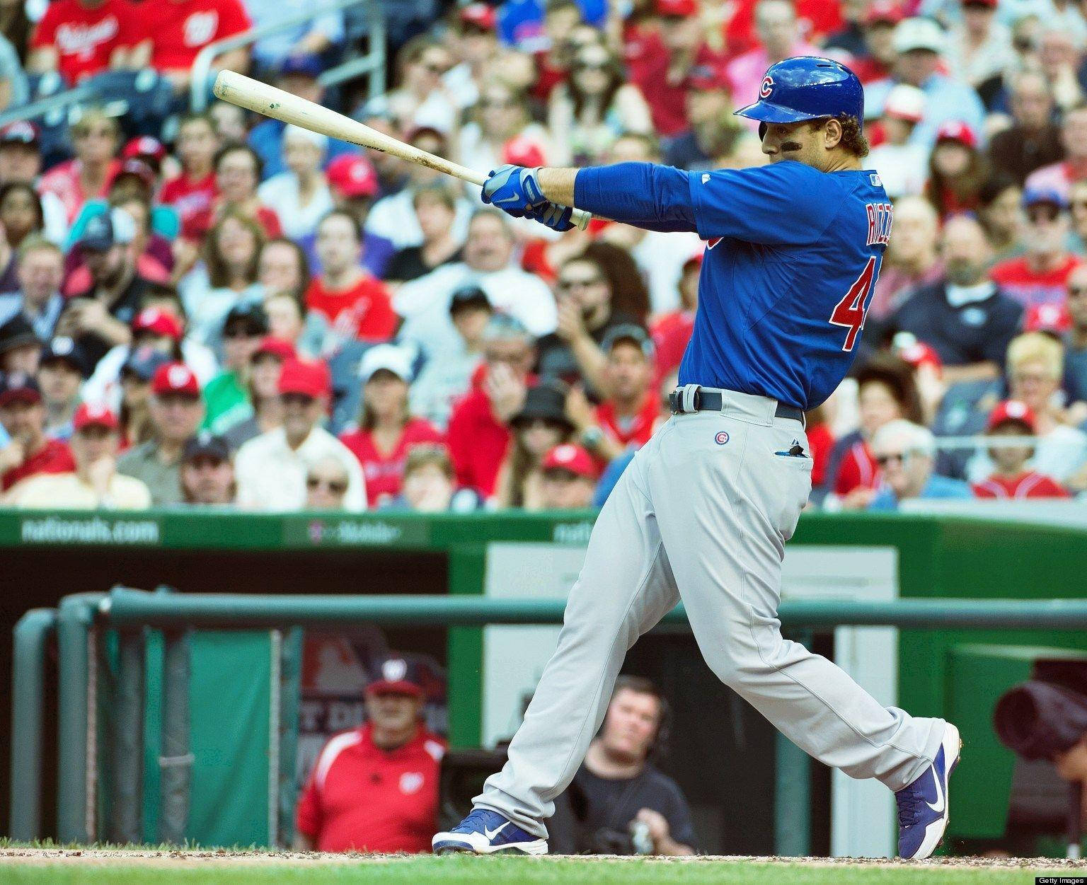 Anthony Rizzo, blue jersey, bat swing, HD Desktop Wallpaper