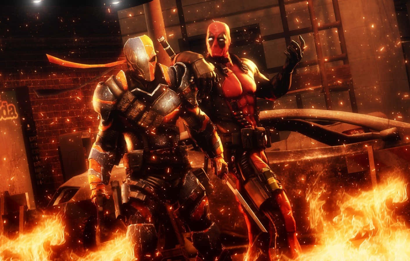 Anti-hero, firey urban ruin, sparks, HD Desktop Wallpaper