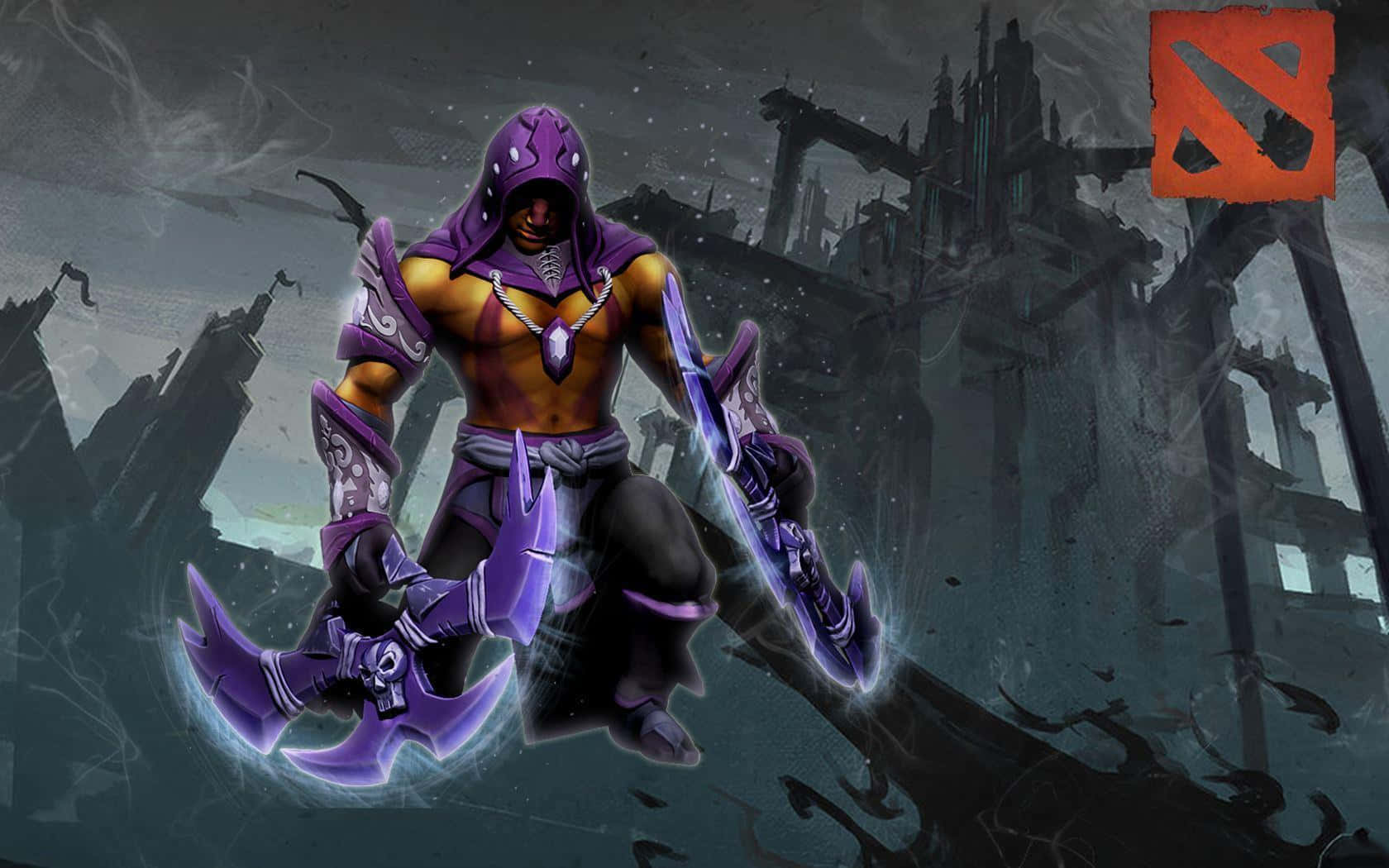 Anti-Mage, purple armor, glowing axes, HD Desktop Wallpaper
