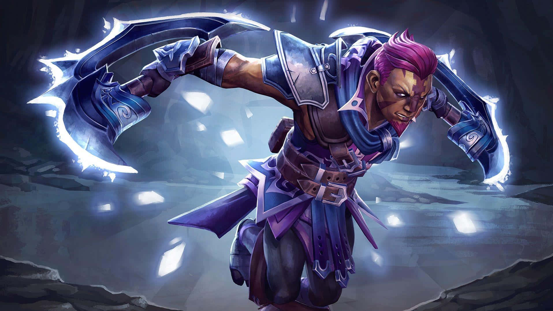 Anti-Mage, pink hair, glowing blue scythes, HD Desktop Wallpaper