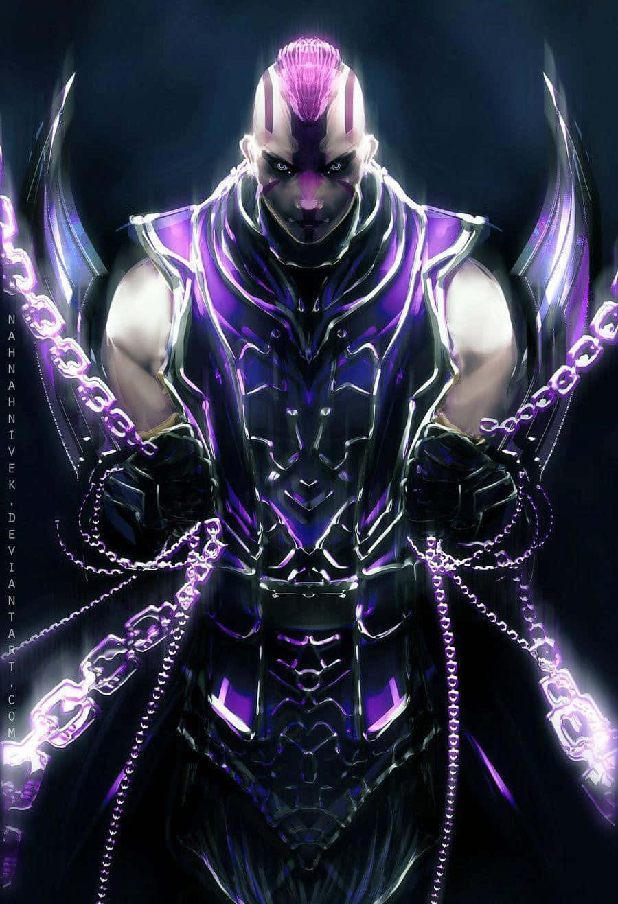 Anti-Mage, glowing purple hair, chains, HD Phone Wallpaper