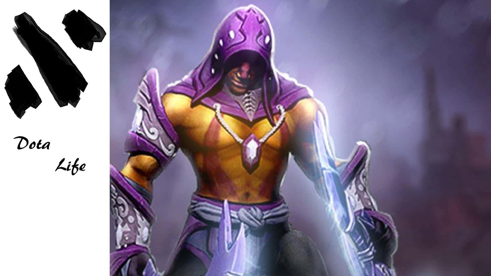 Anti-mage, purple and gold armor, glowing sword, Full HD Desktop Wallpaper