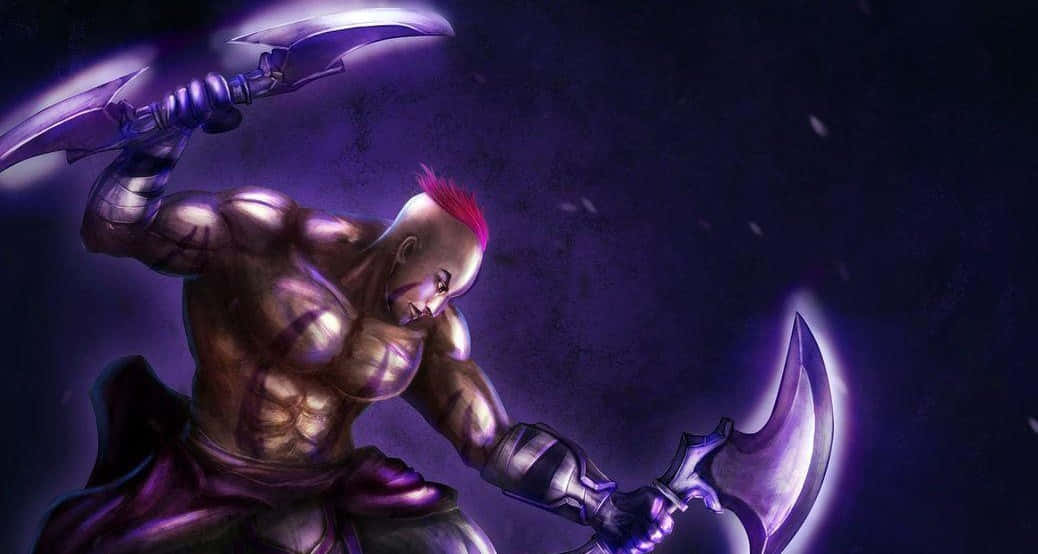 Anti-Mage, red mohawk, glowing purple axes, SD Desktop Wallpaper