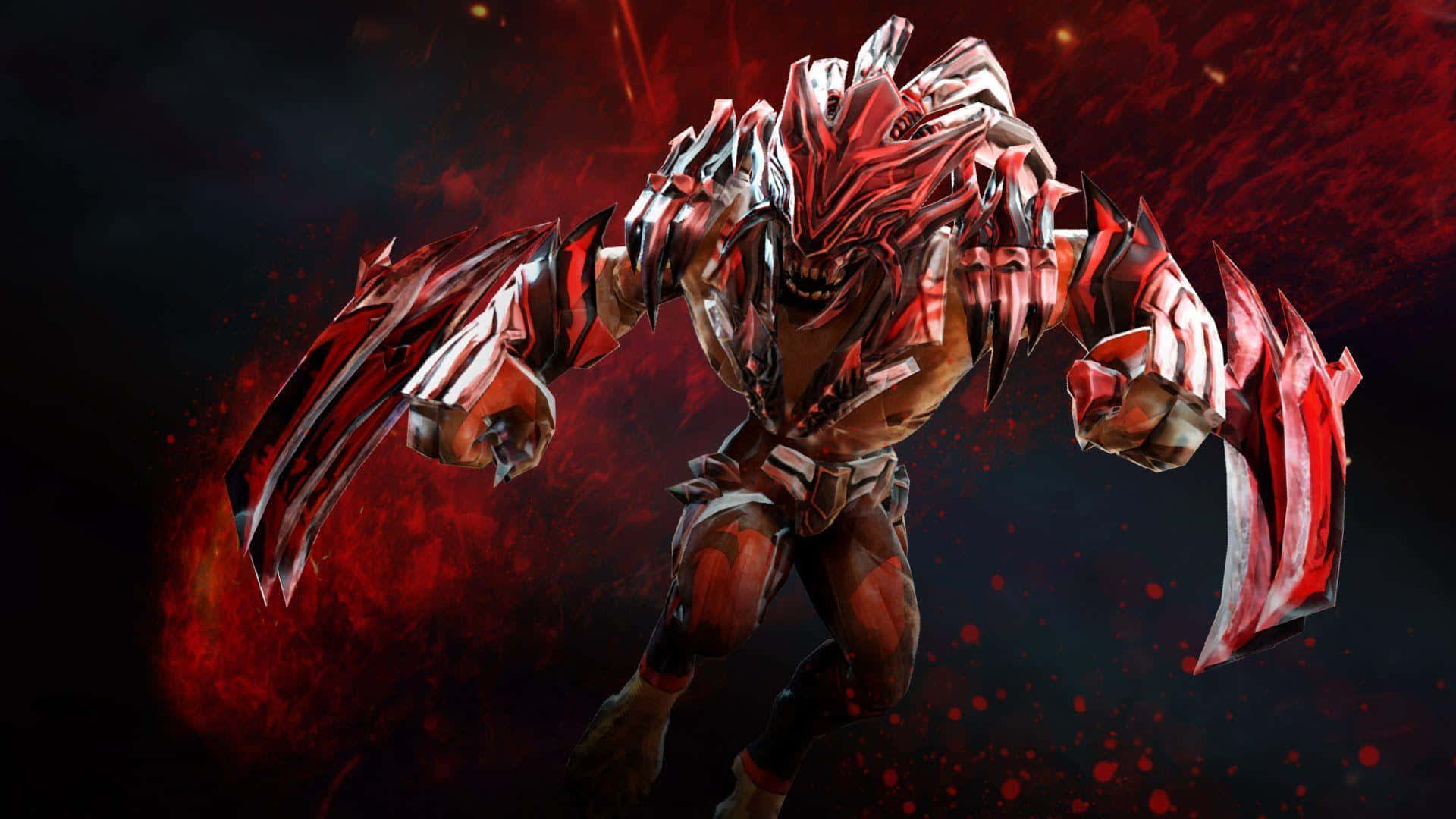 Anti-Mage, red and black armored warrior, jagged blades for limbs, Full HD Desktop Wallpaper