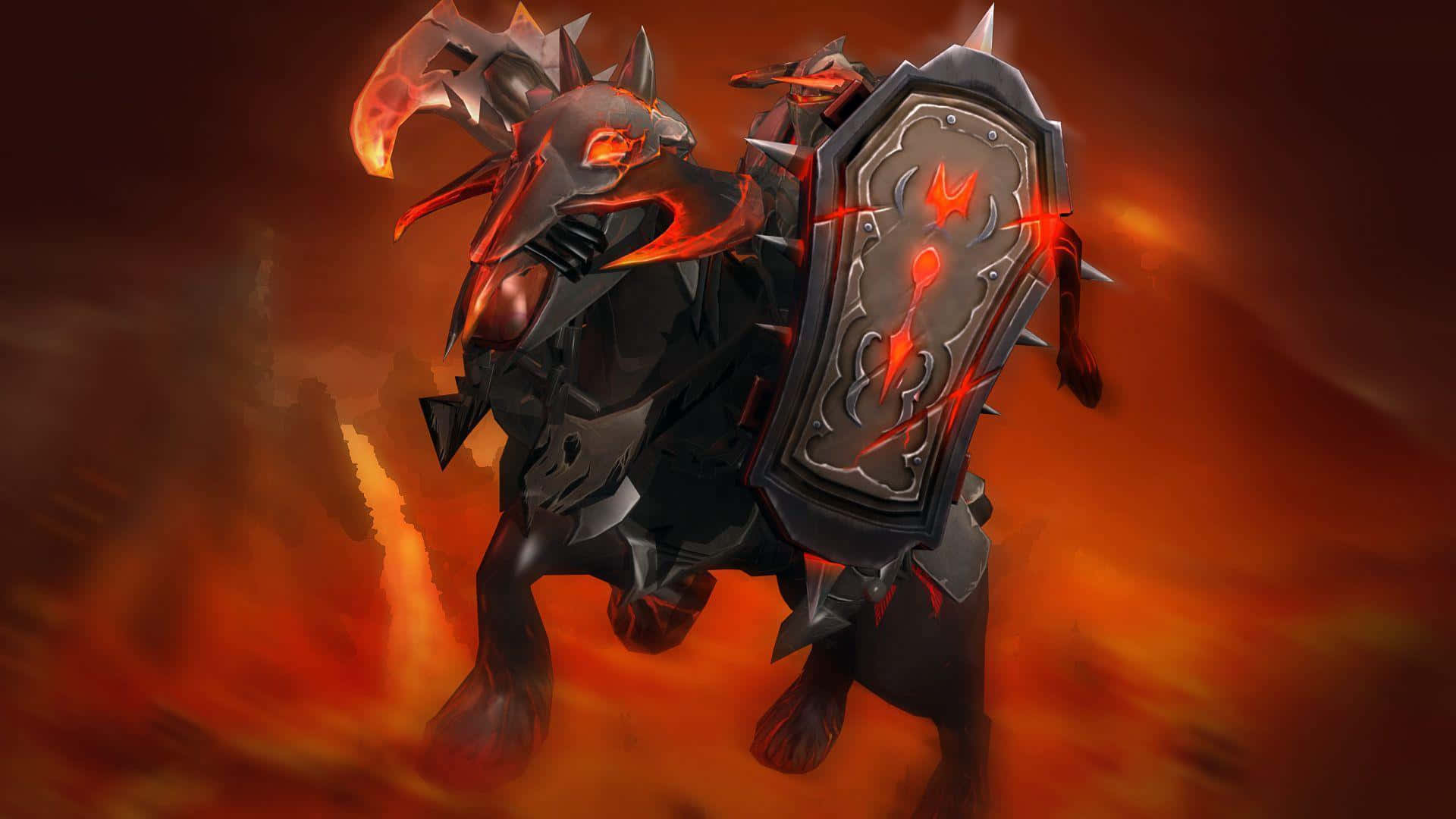 Anti-Mage, dark armored warhorse, glowing red eyes, Full HD Desktop Wallpaper