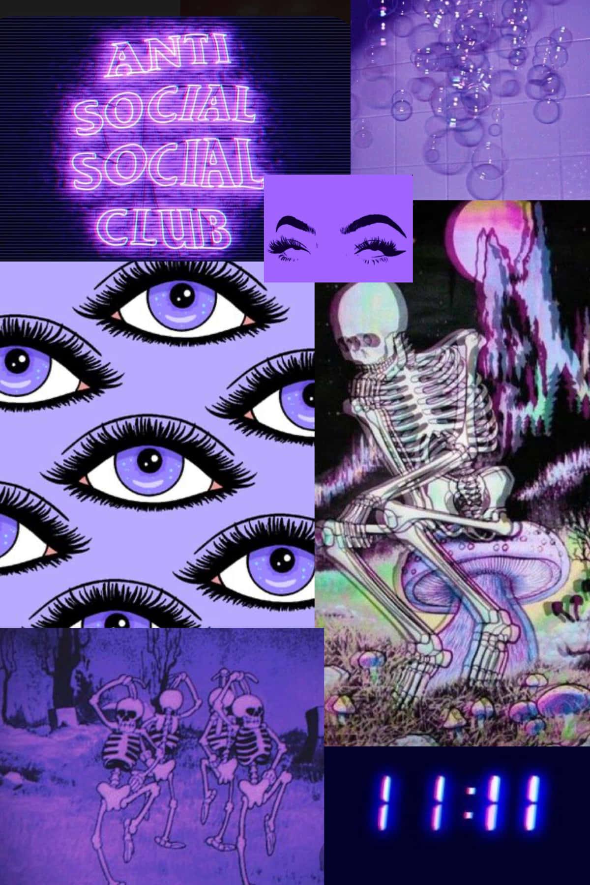 Anti Social Club iPhone, surreal purple collage, glowing neon text, HD Phone Wallpaper