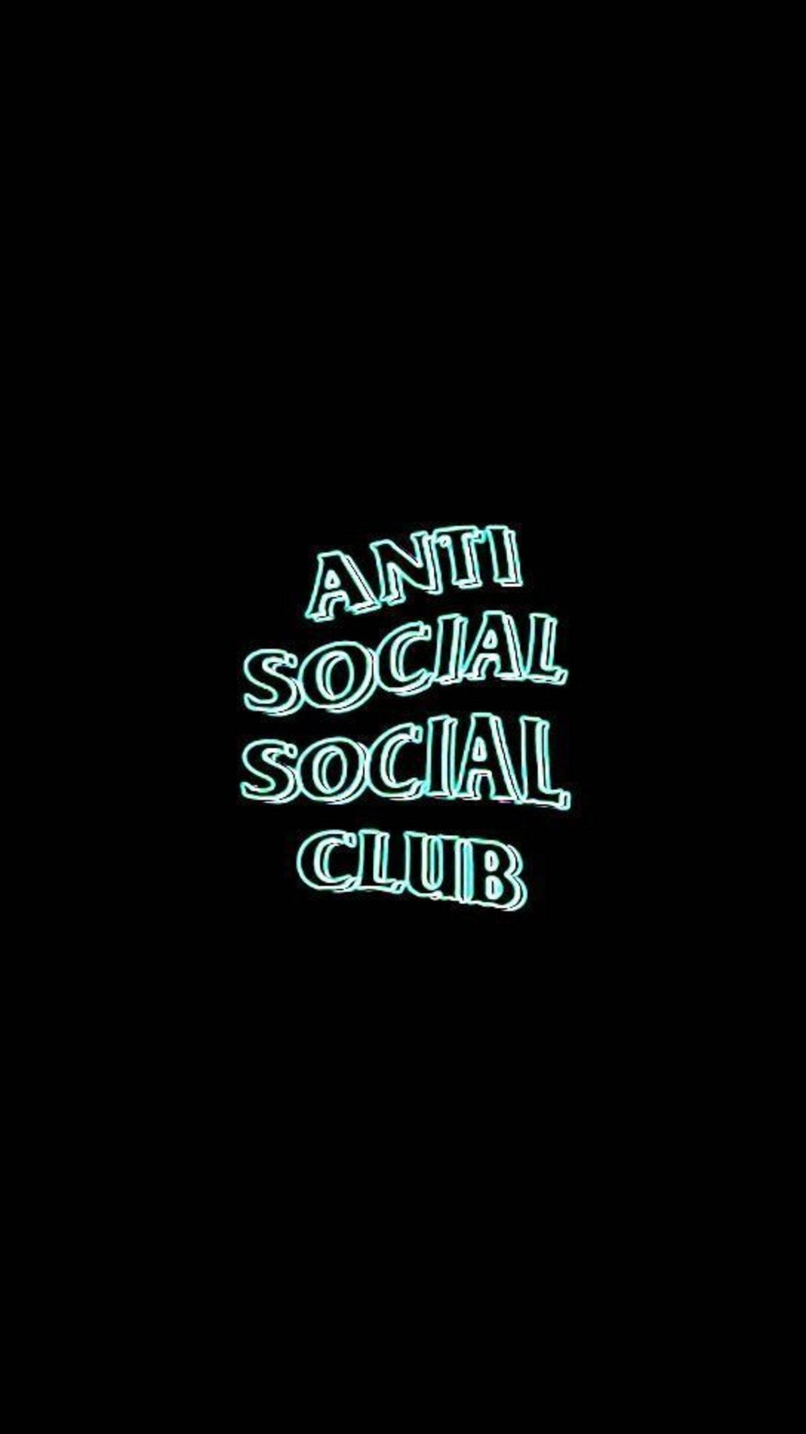 Anti Social Social Club, neon blue, glowing text, 2K Phone Wallpaper