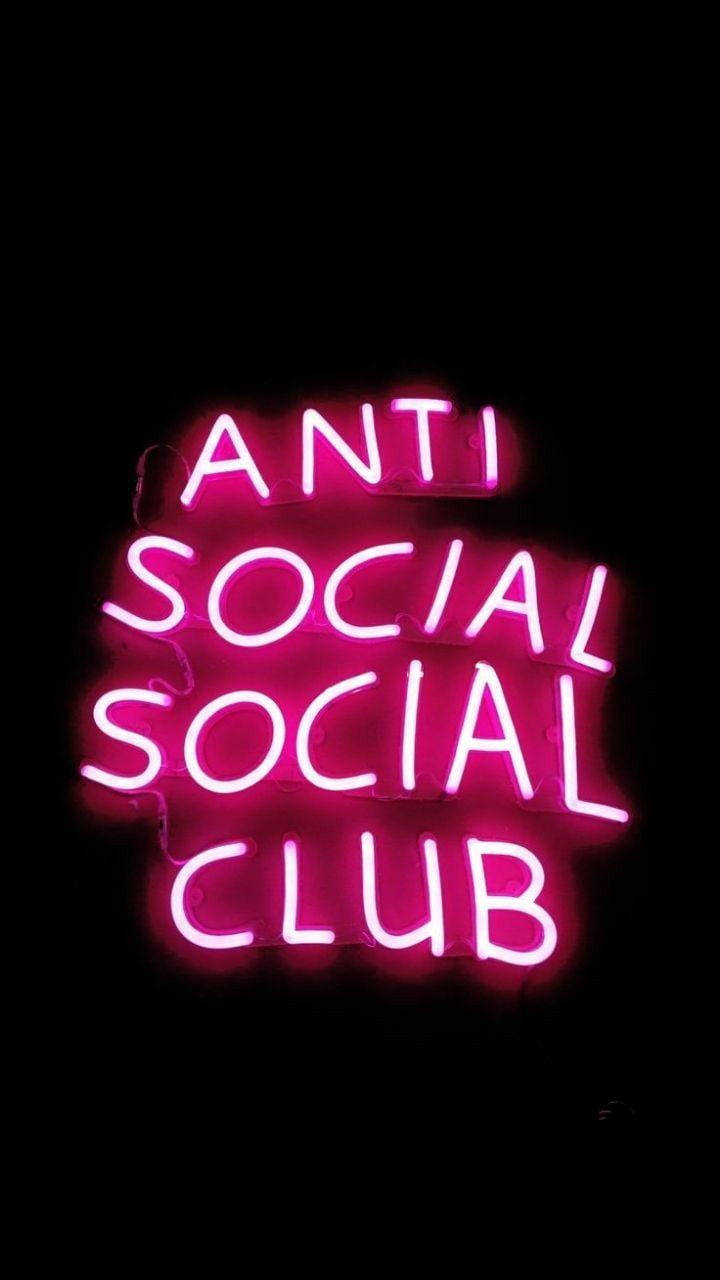 anti social social club, glowing pink neon sign, pitch black background, HD Phone Wallpaper