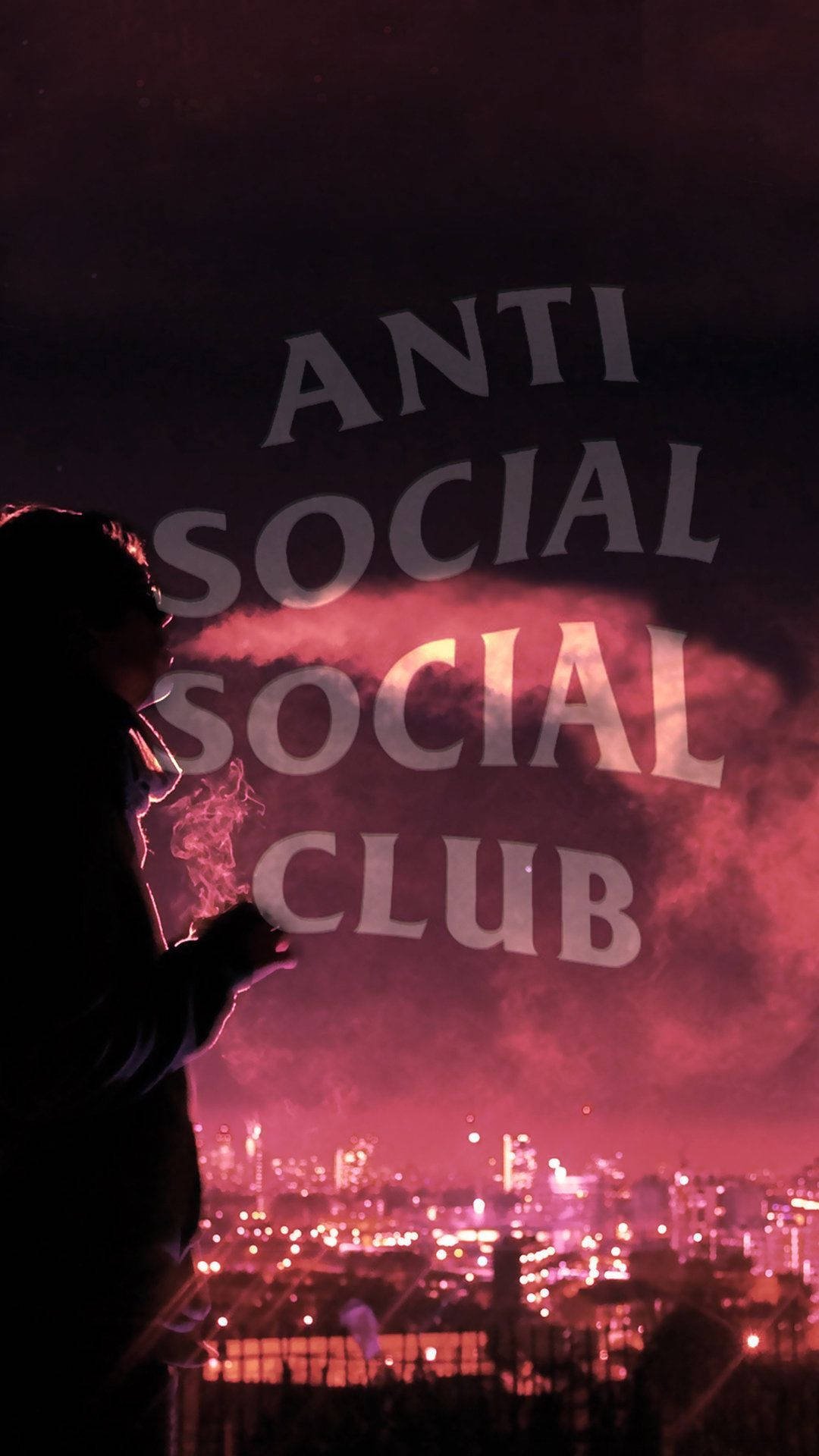 Anti Social Social Club, neon pink sky, cityscape at night, Full HD Phone Wallpaper